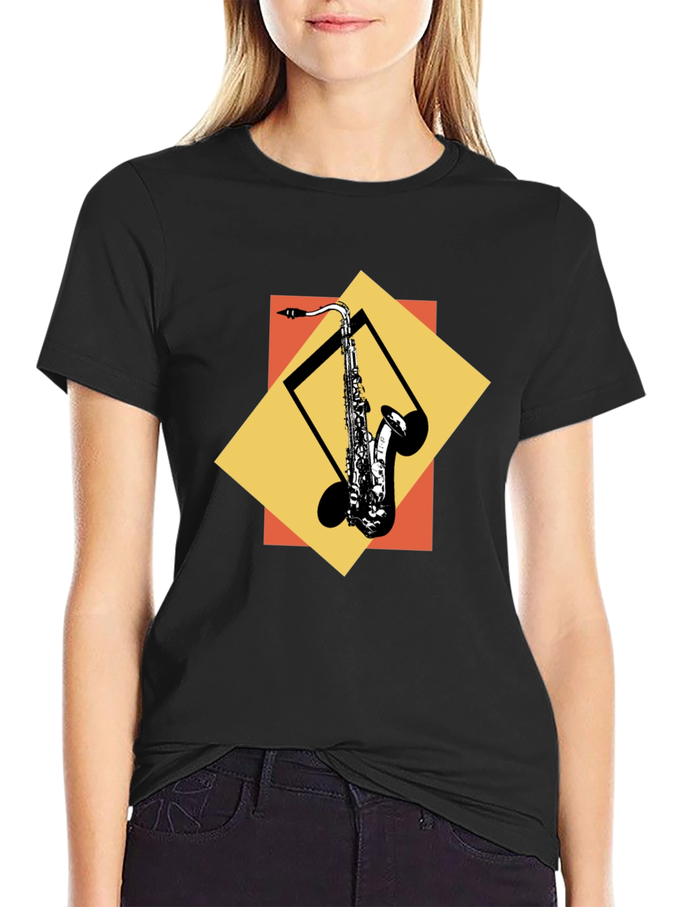 Black Saxophone Graphic Tee - Cool Music Lover Shirt view 2