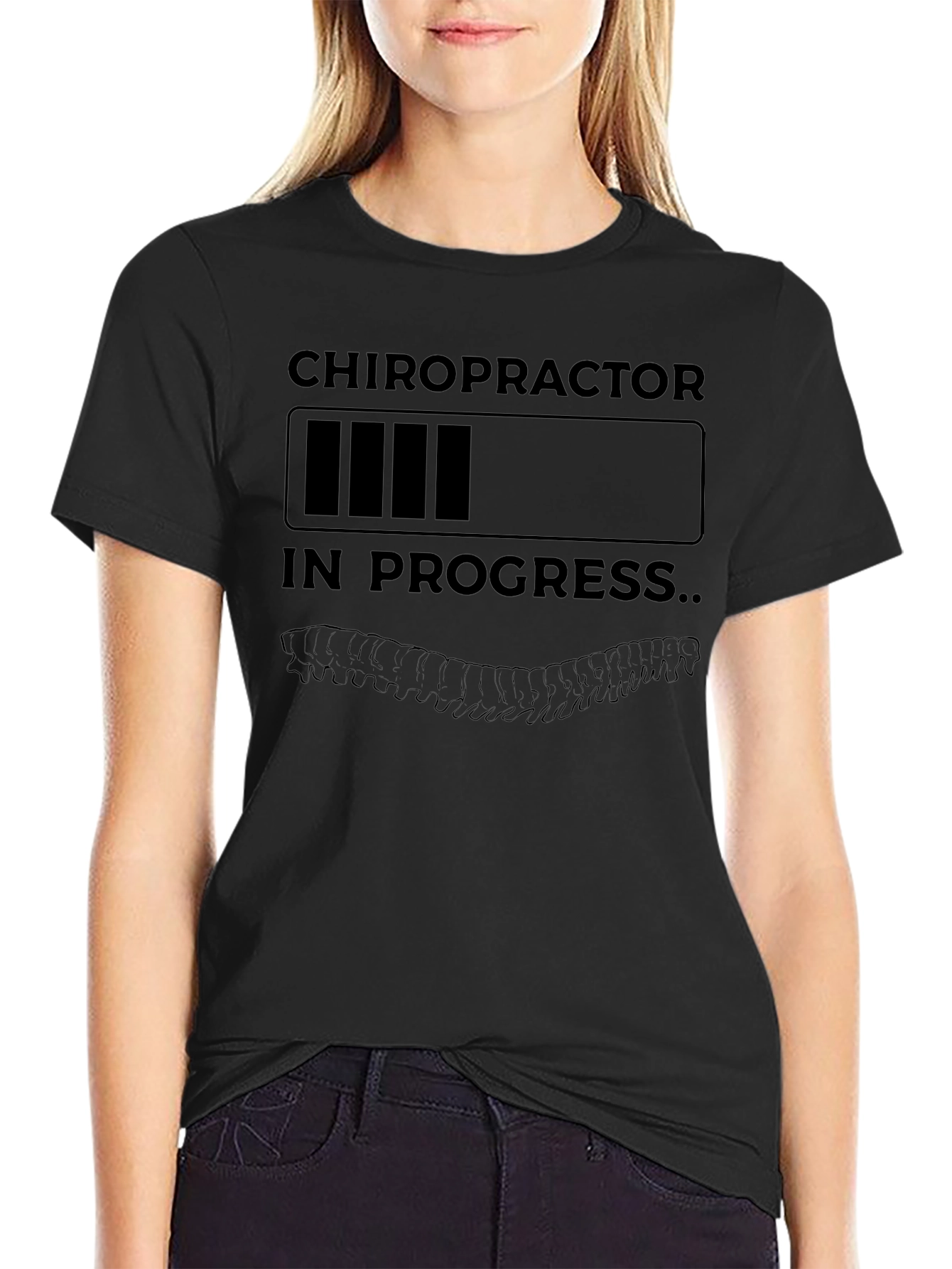 Black Chiropractor In Progress Funny T-Shirt view 2