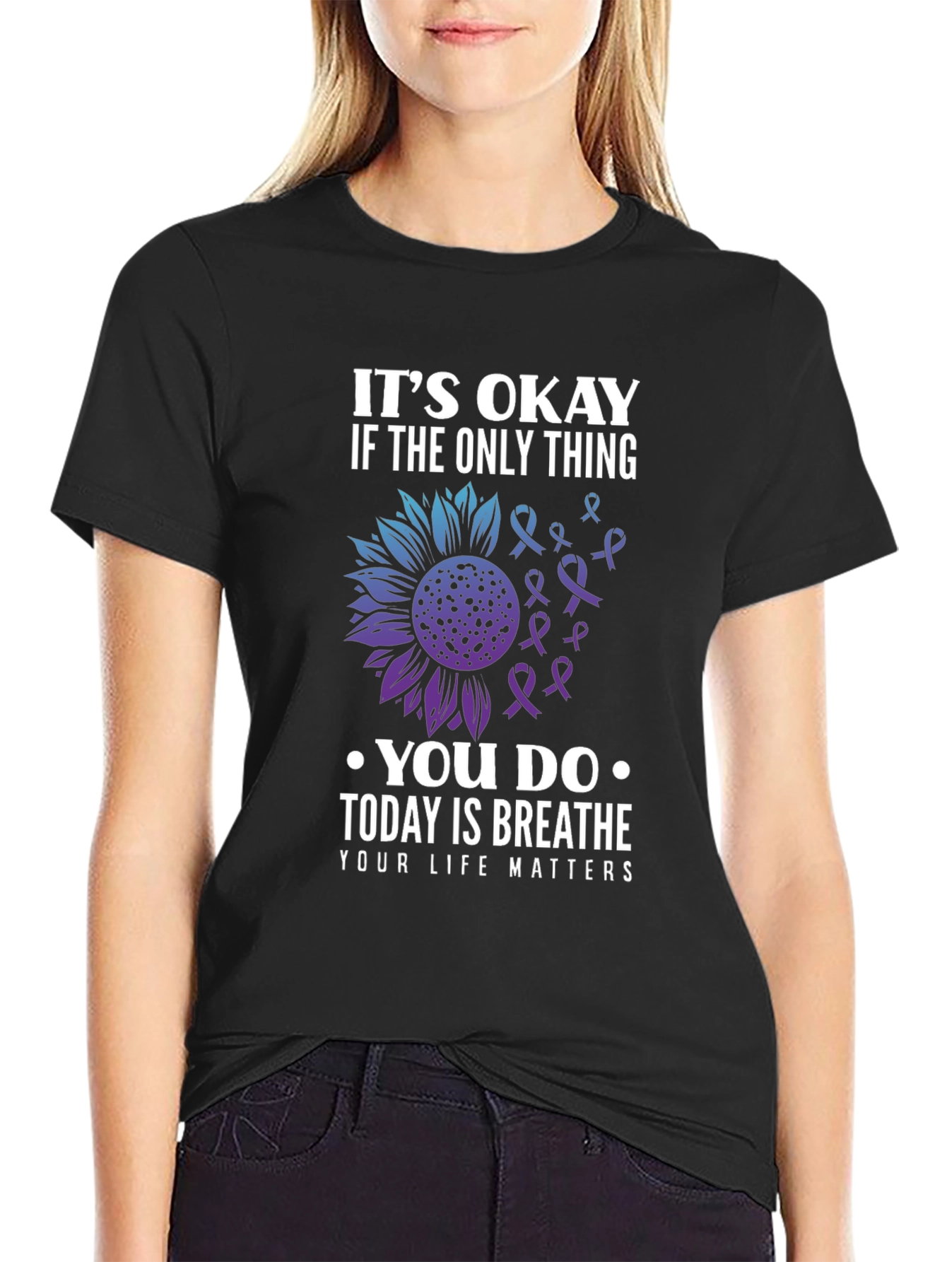 Black It's Okay To Breathe Graphic T-Shirt view 2
