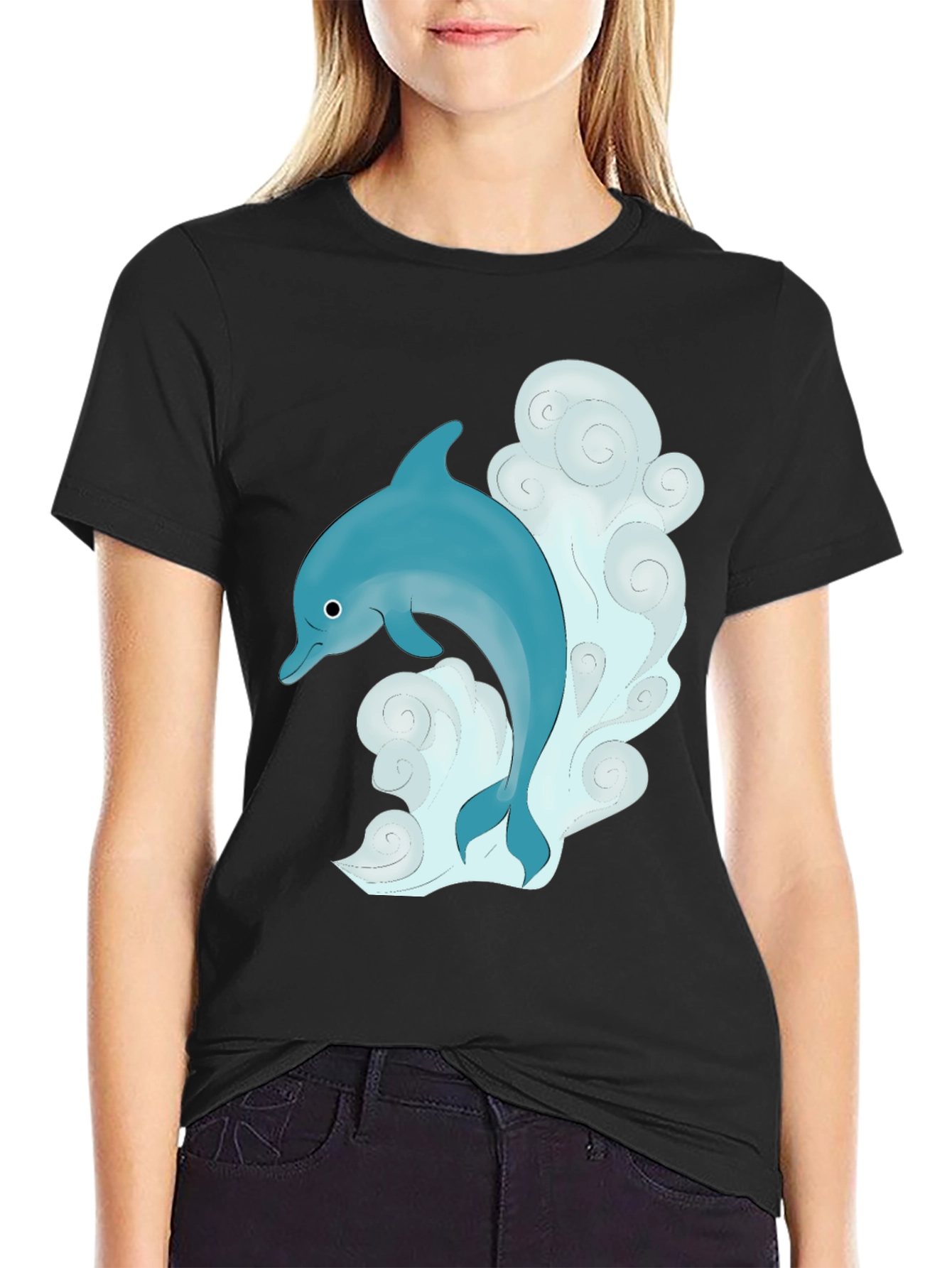 Black Dolphin Graphic T-Shirt - Black Cotton Tee view 2