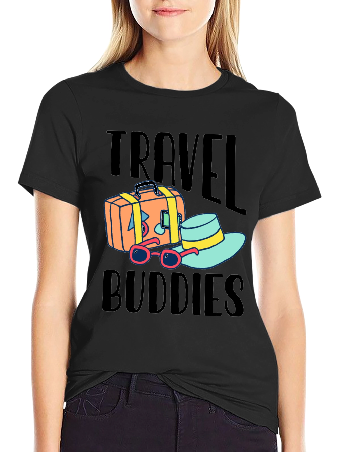 Black Travel Buddies T-Shirt view 2