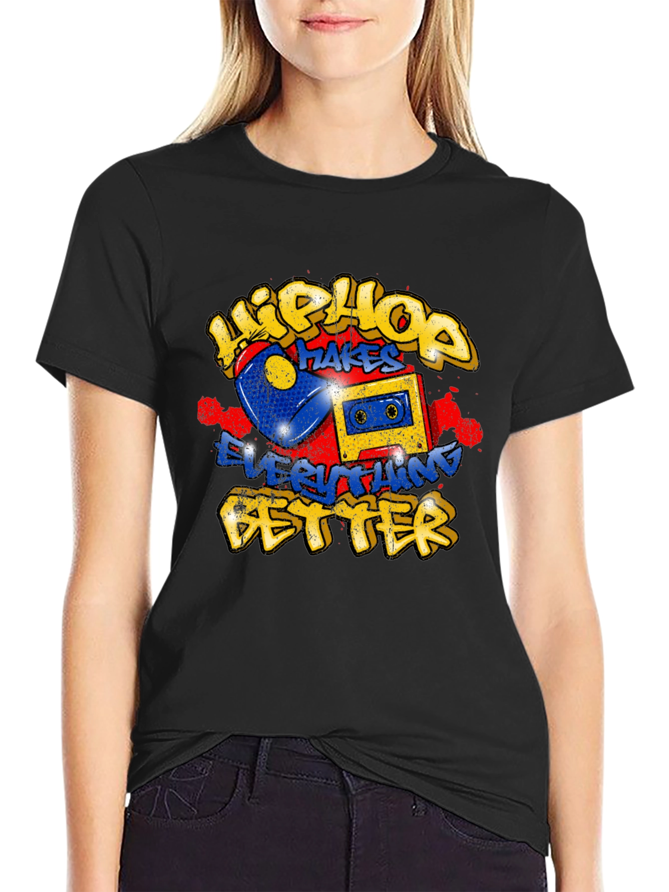 Black Hip Hop Makes Everything Better Graphic T-Shirt view 2