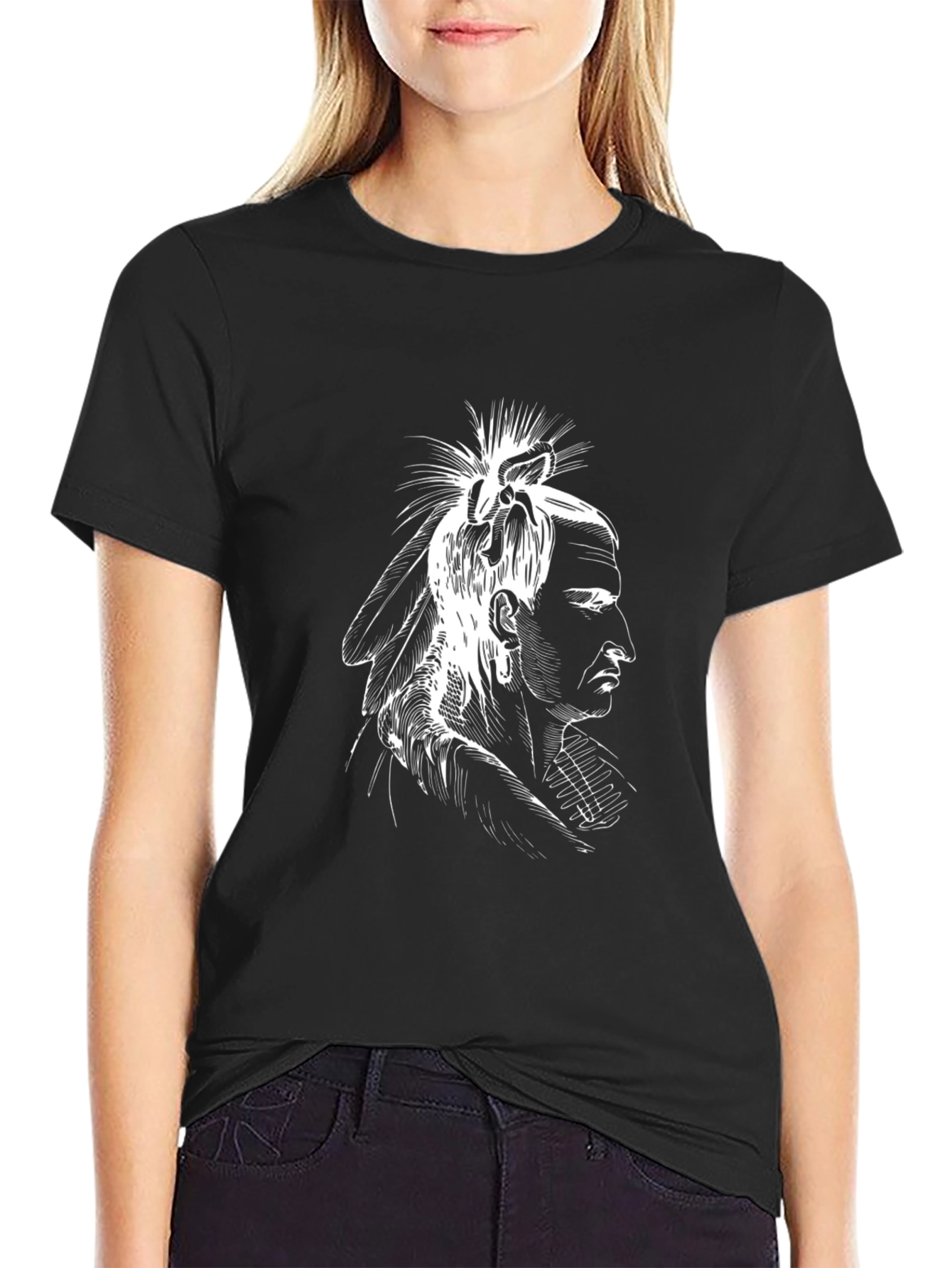 Black Native American Chief Graphic Tee - Black view 2