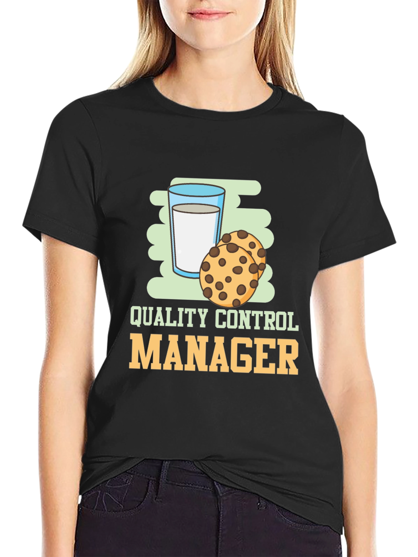 Black Quality Control Manager Cookie & Milk Graphic T-Shirt view 2