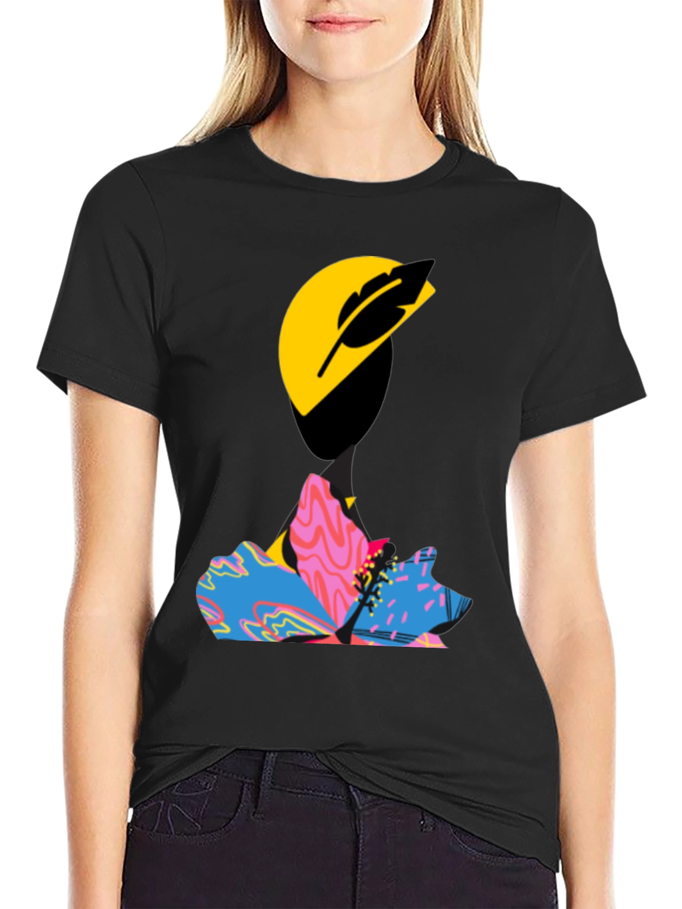 Black Abstract Graphic Print Black T-Shirt view 2