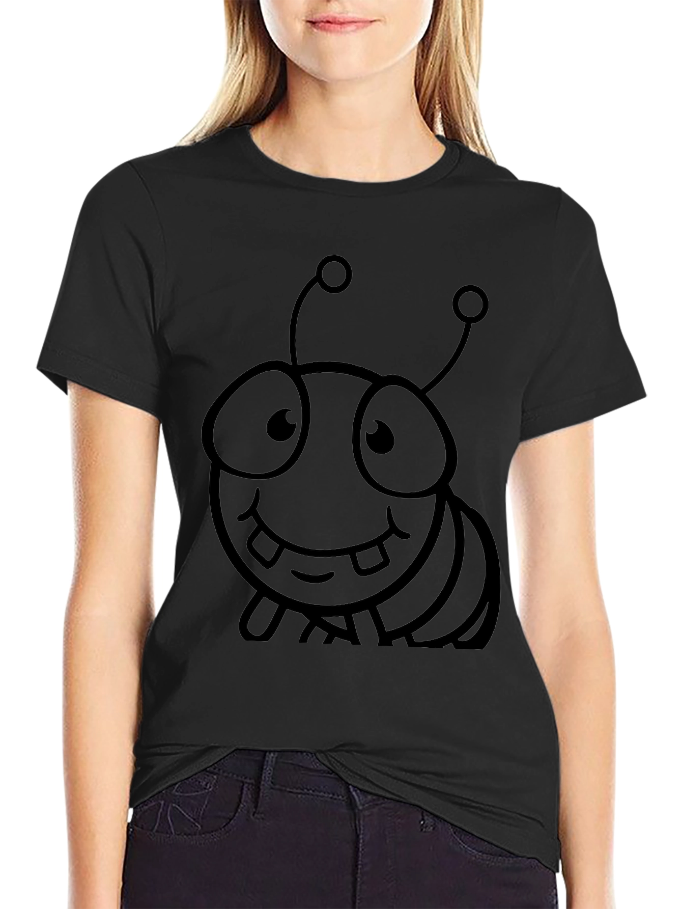 Black Cute Cartoon Bug Graphic T-Shirt view 2