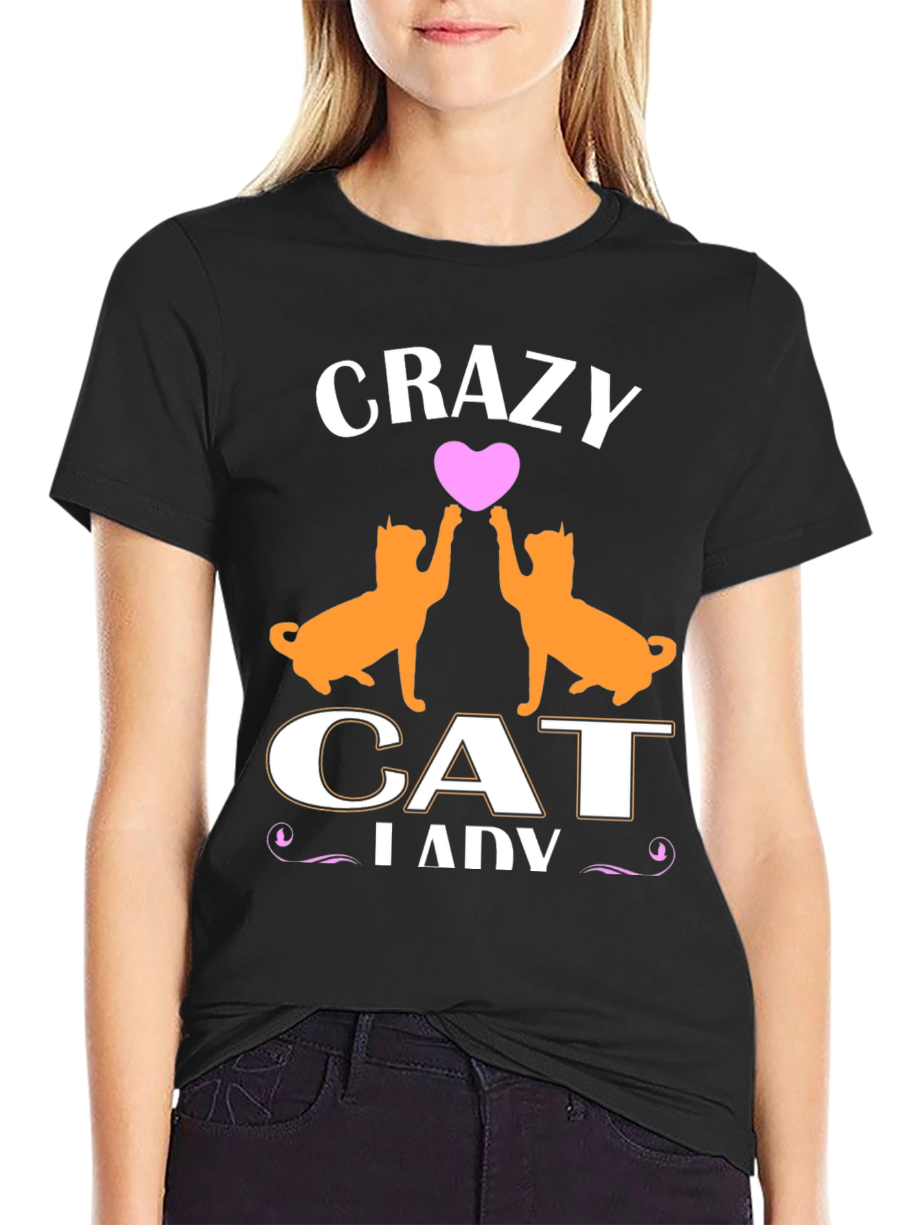 Black Crazy Cat Lady T-Shirt - Cute Cat Lover Tee view 2