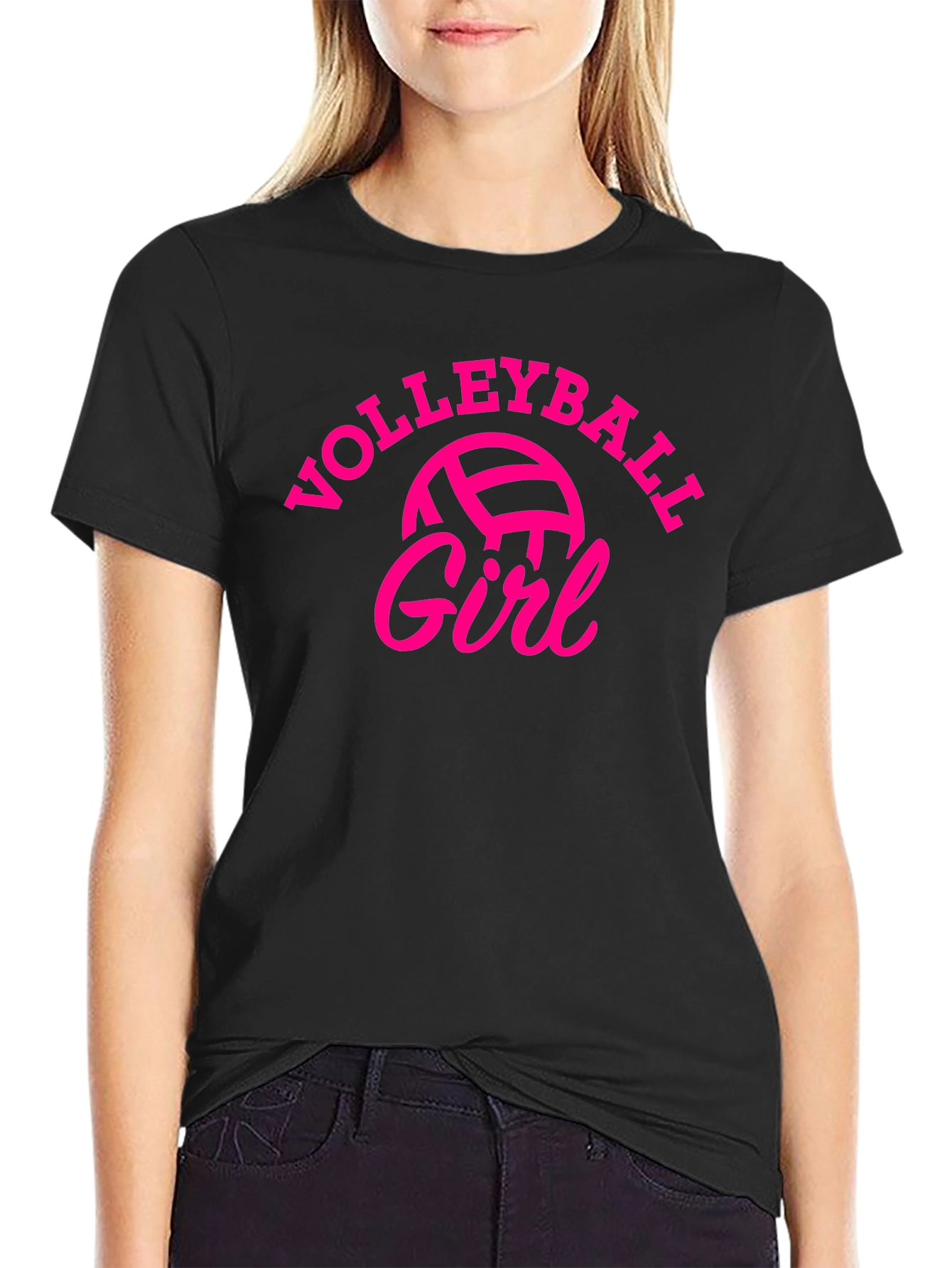 Black Volleyball Girl Graphic T-Shirt - Sporty & Stylish view 2