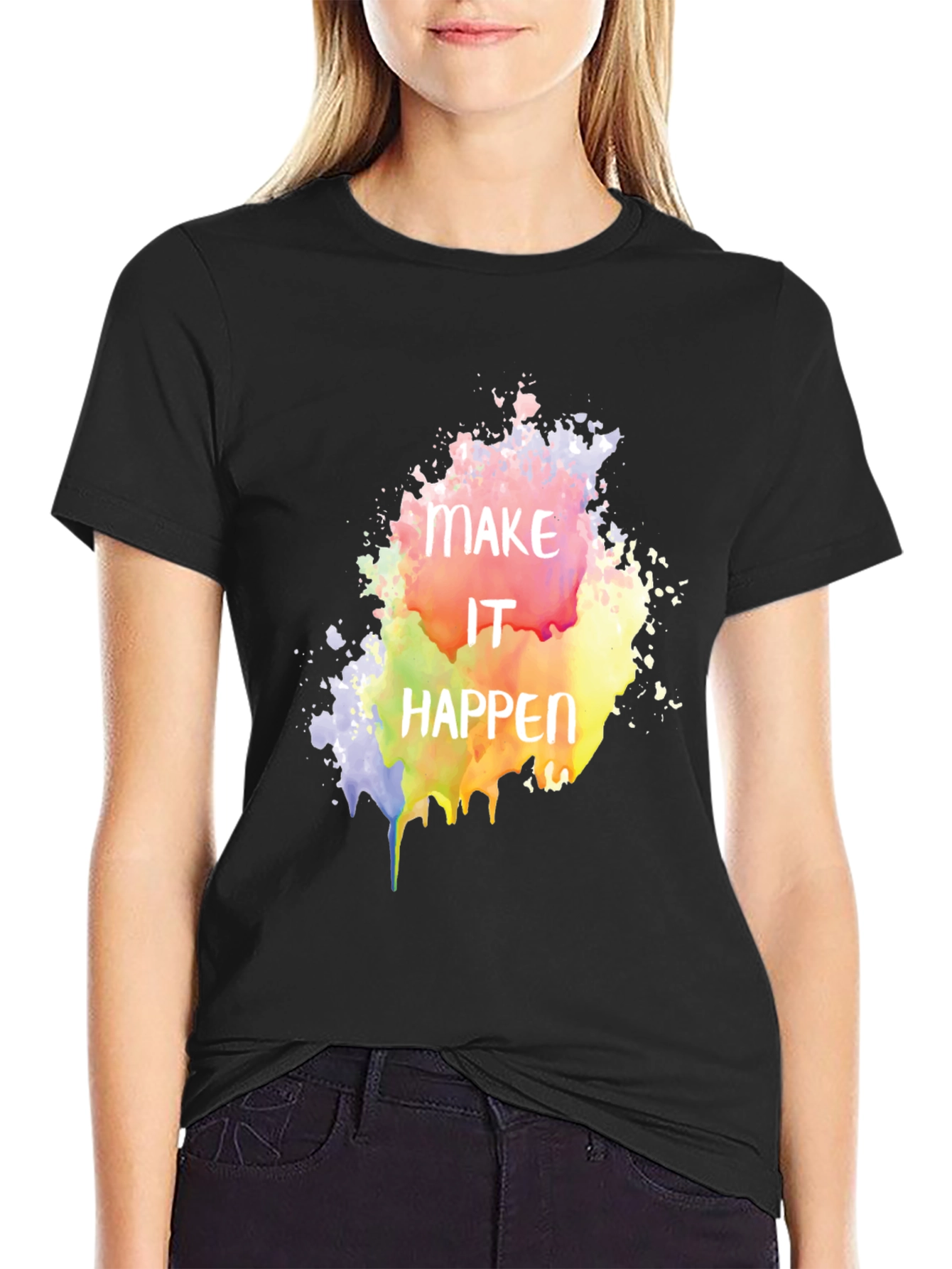 Black Make It Happen Graphic Tee - Black Cotton Blend view 2