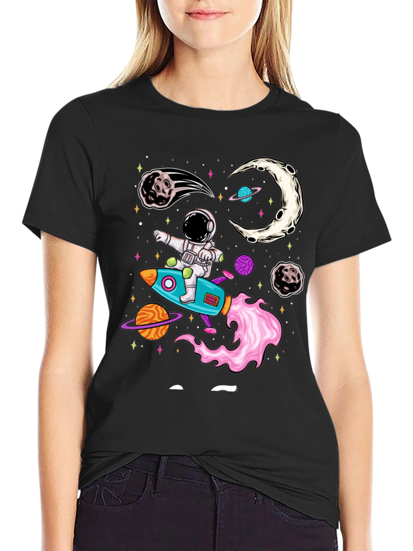 Black Astronaut Rocket Ride T-Shirt view 2