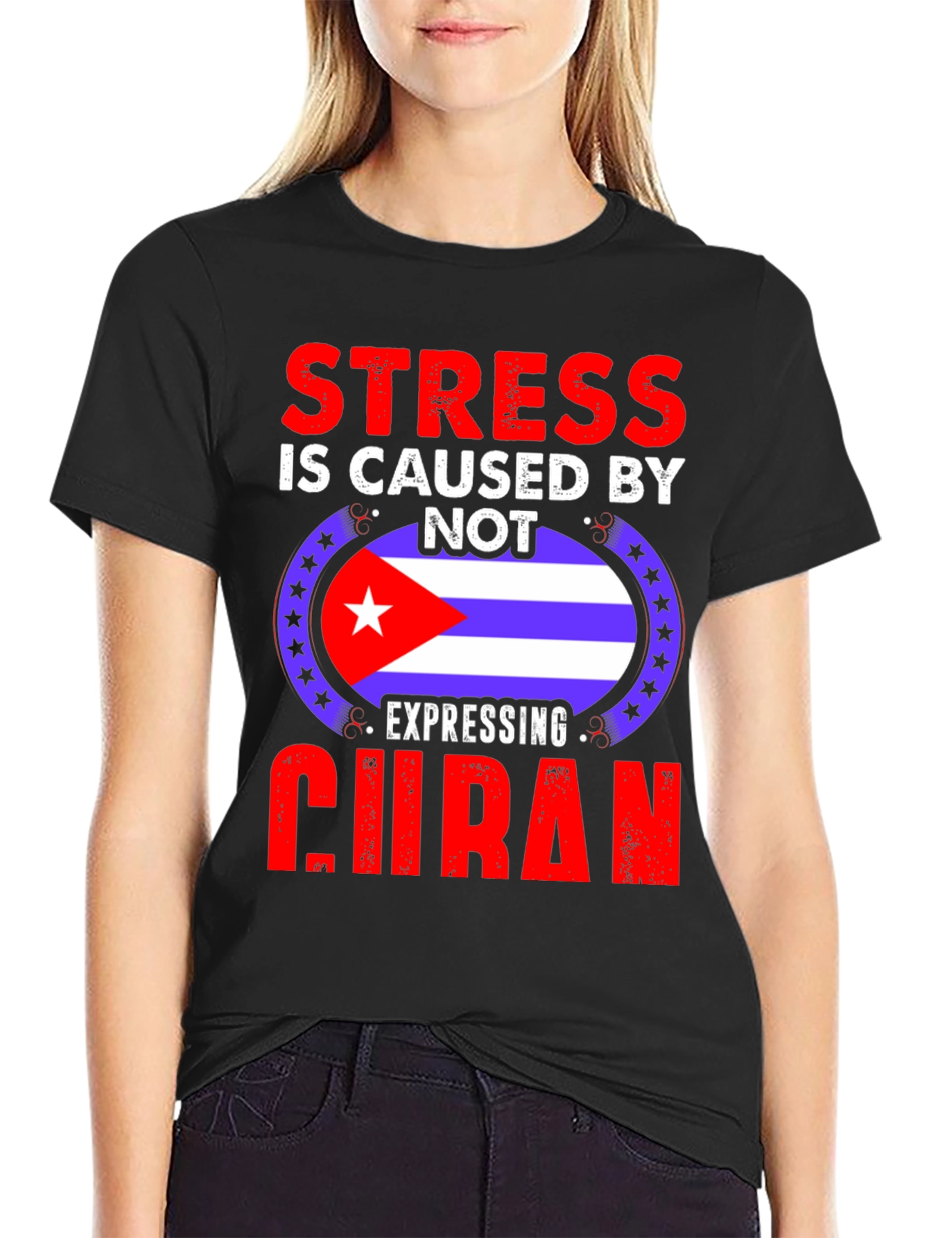Black Cuban Pride T-Shirt - Stress Relief view 2