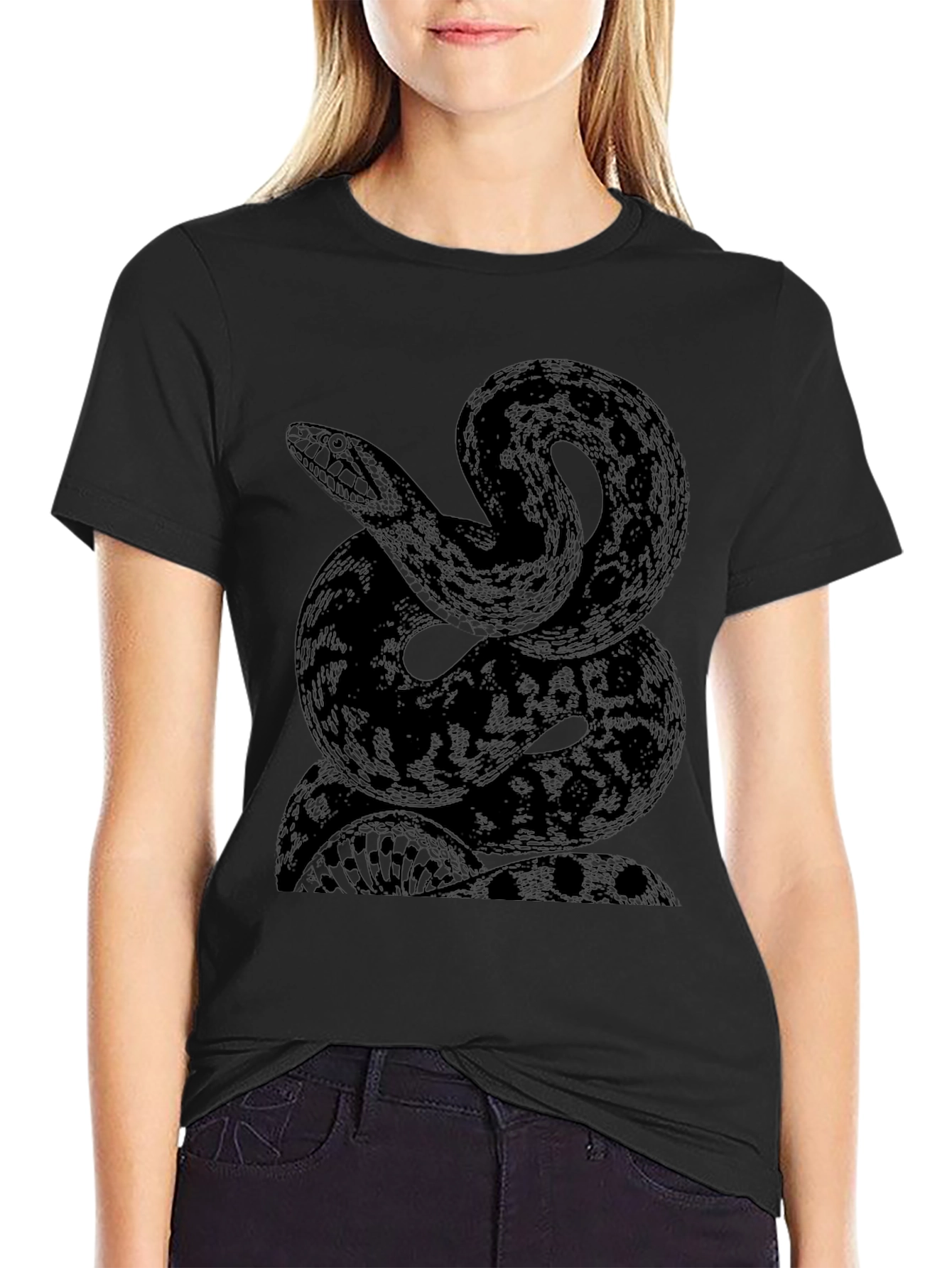 Black Snake Graphic Print Black T-Shirt view 2