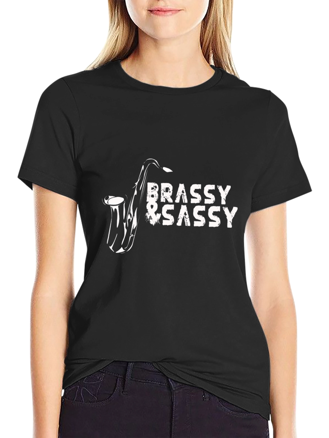 Black Brassy & Sassy Saxophone Graphic T-Shirt view 2