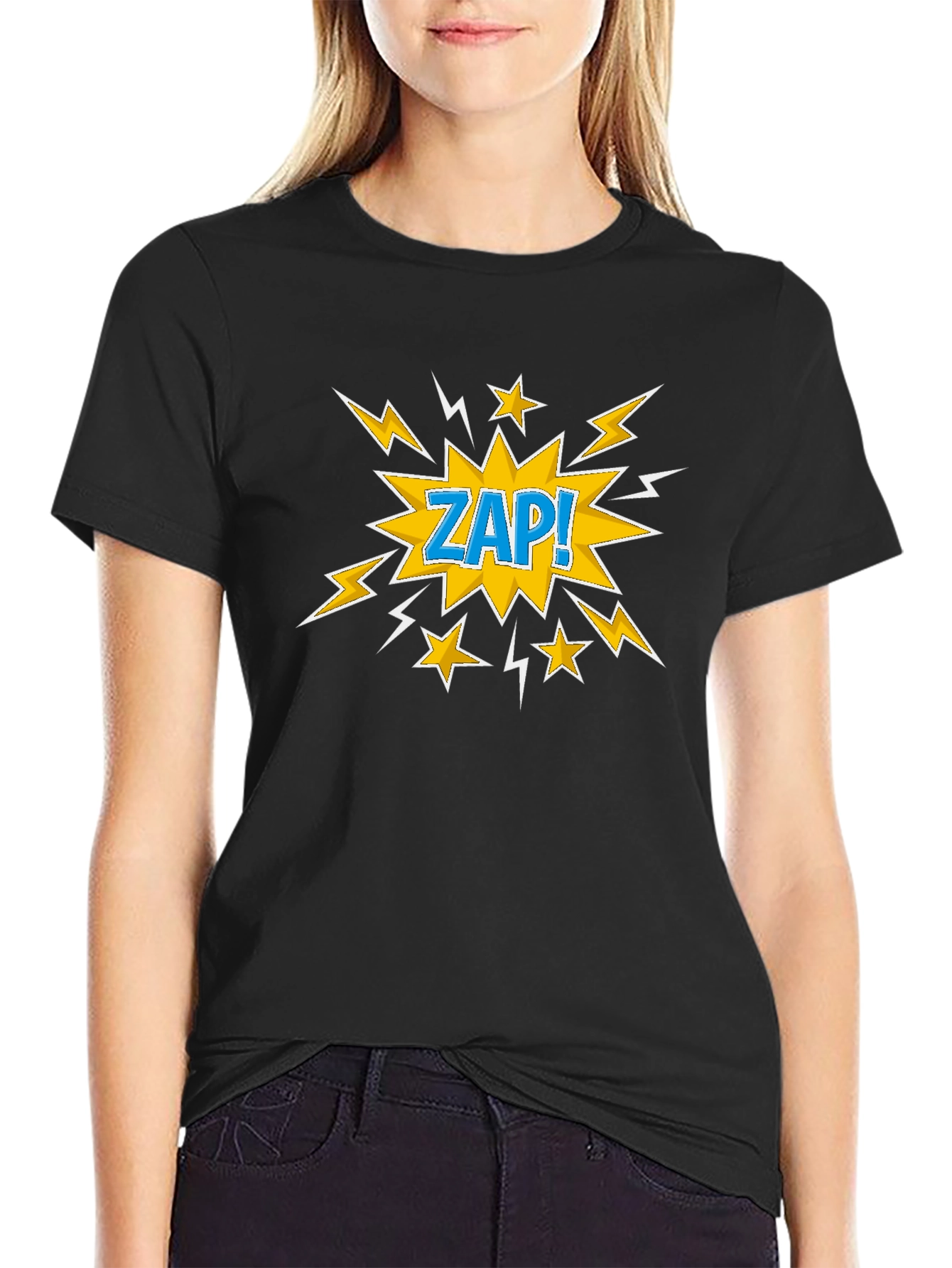 Black Zap! Graphic Print T-Shirt - Black Cotton Tee view 2