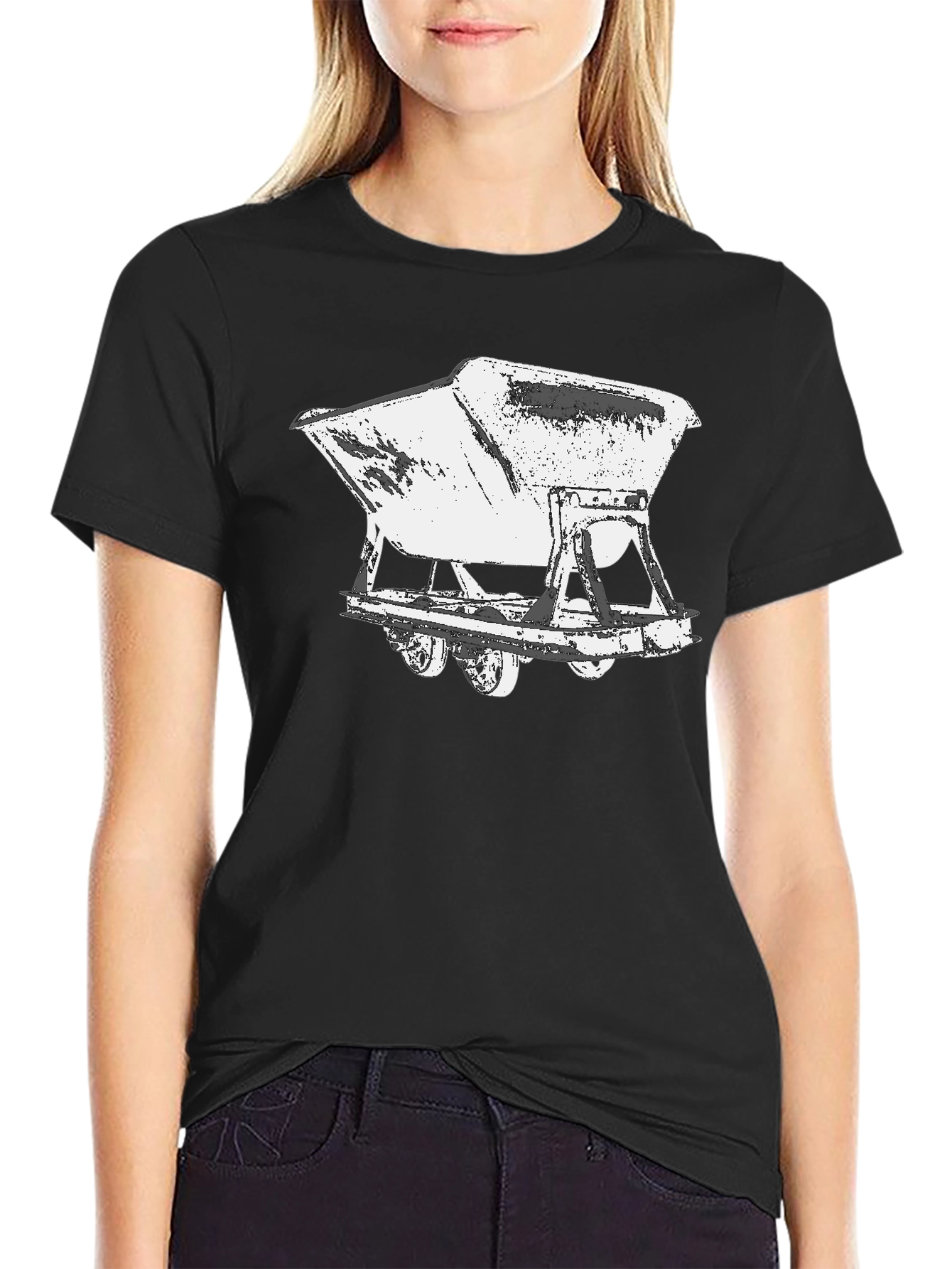 Black Vintage Mine Cart Graphic Tee - Black Cotton Shirt view 2