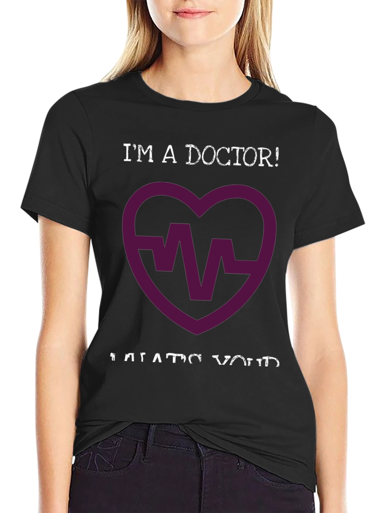 Black I'm a Doctor! Graphic T-Shirt - Medical Heartbeat Design view 2