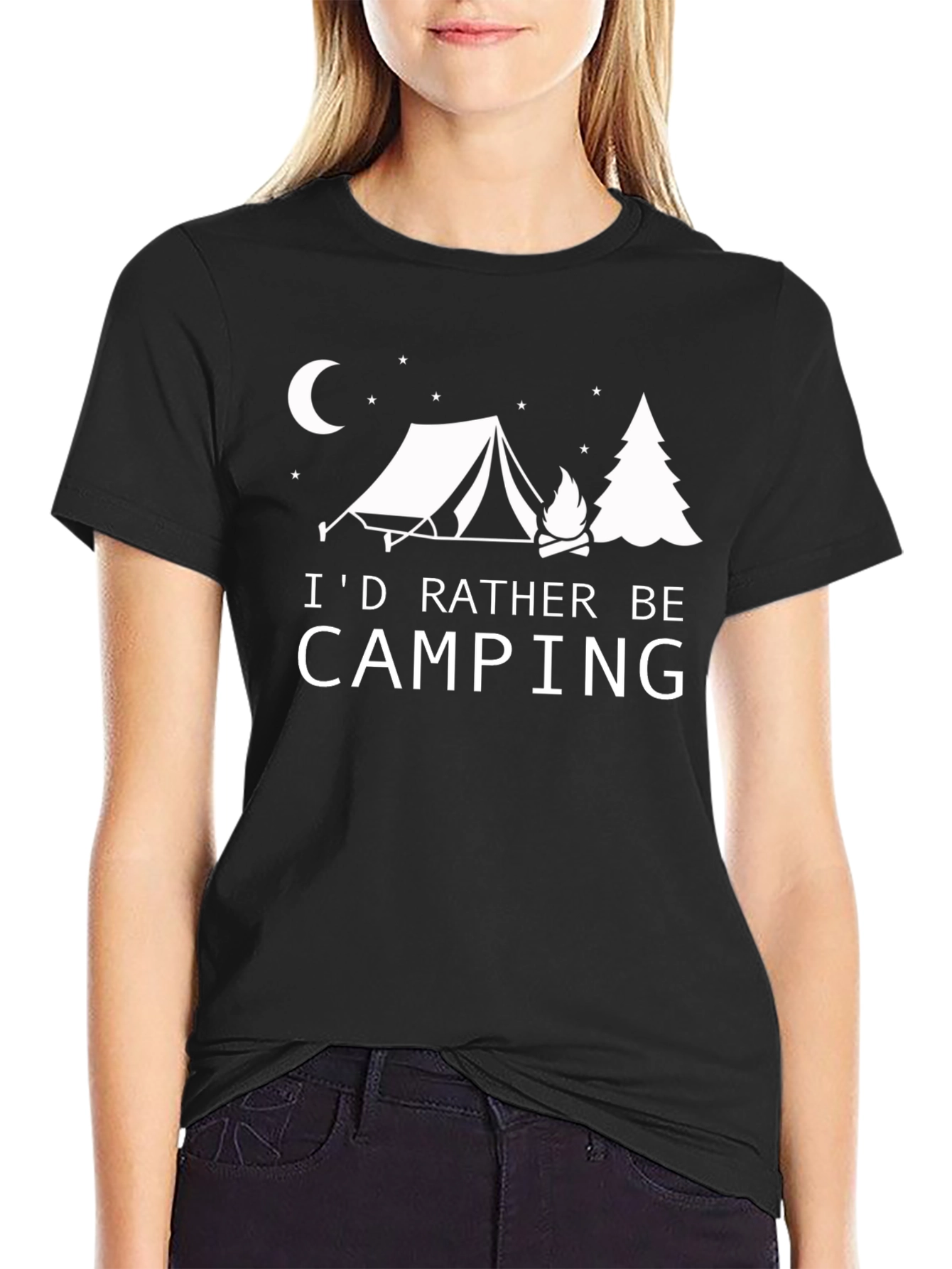 Black Camping Graphic T-Shirt: I'd Rather Be Camping view 2