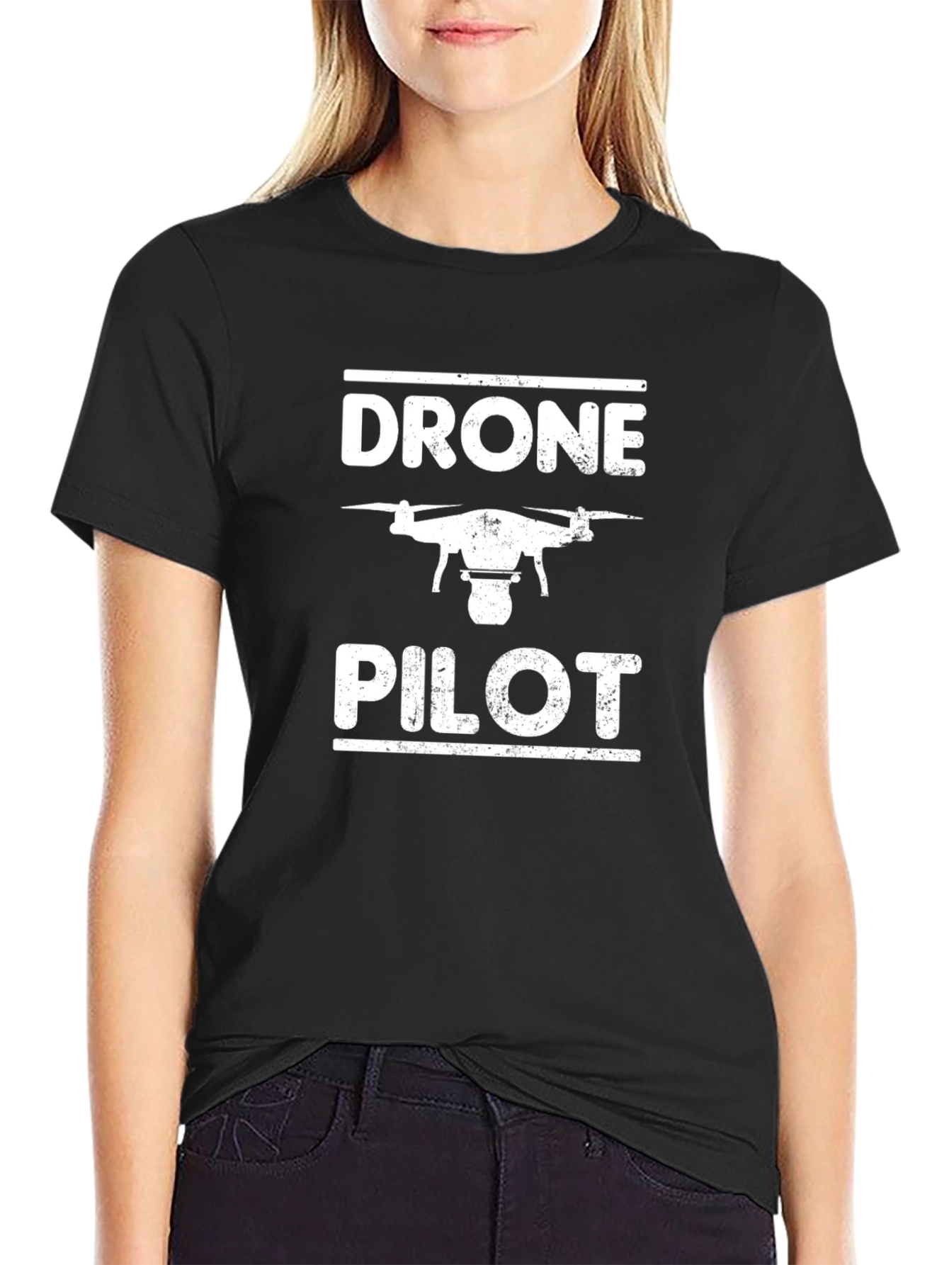 Black Drone Pilot Graphic Tee - Black Cotton T-Shirt view 2