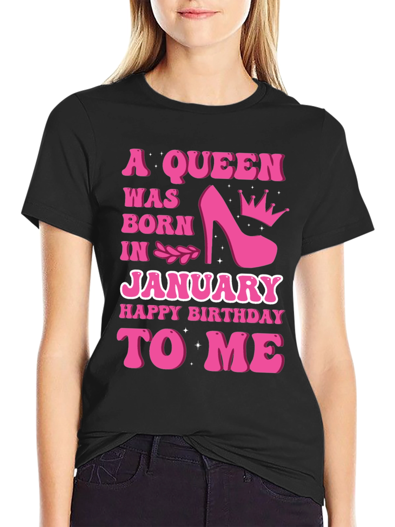 Black A Queen Was Born In January T-Shirt view 2