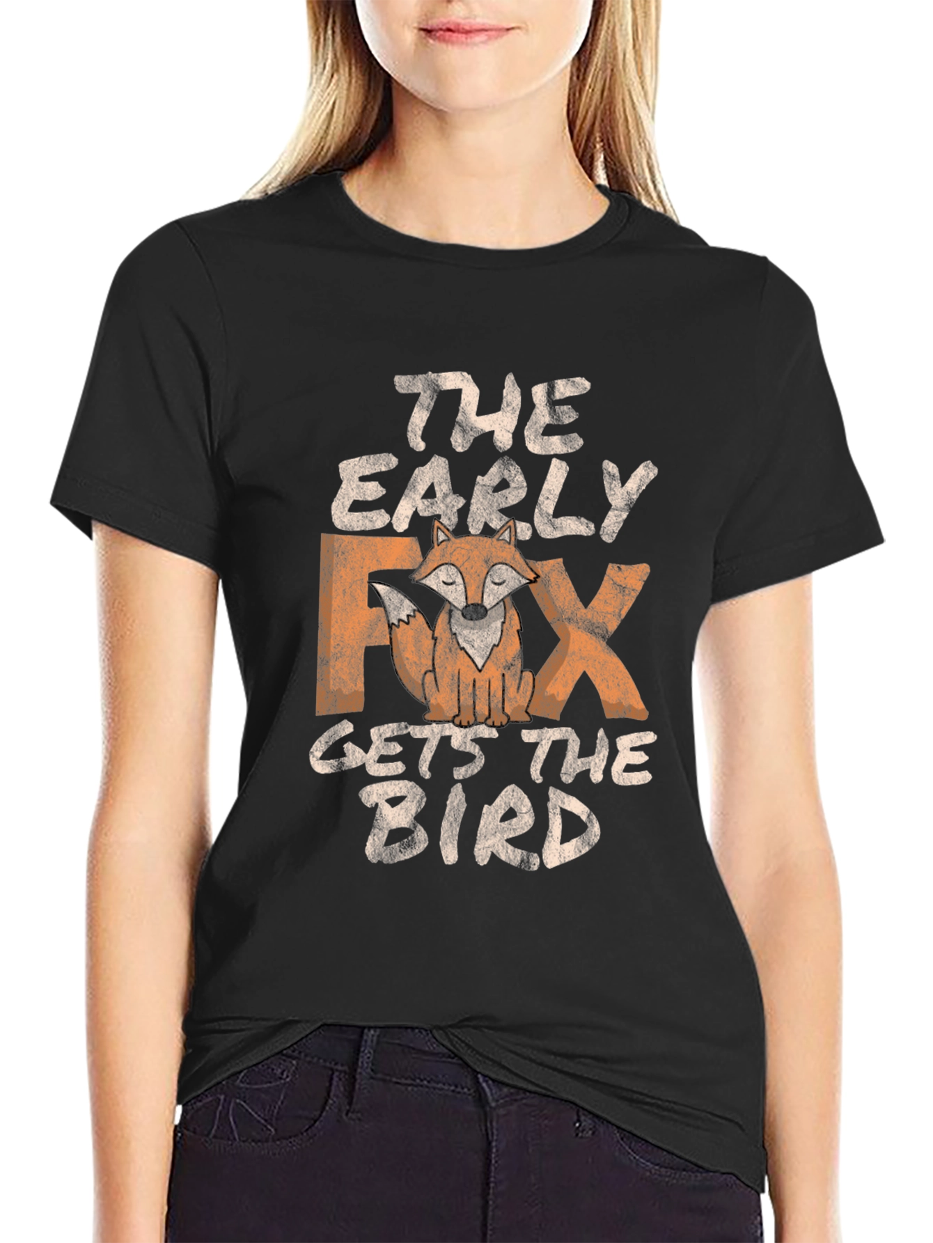 Black Early Fox Gets the Bird Graphic Tee view 2