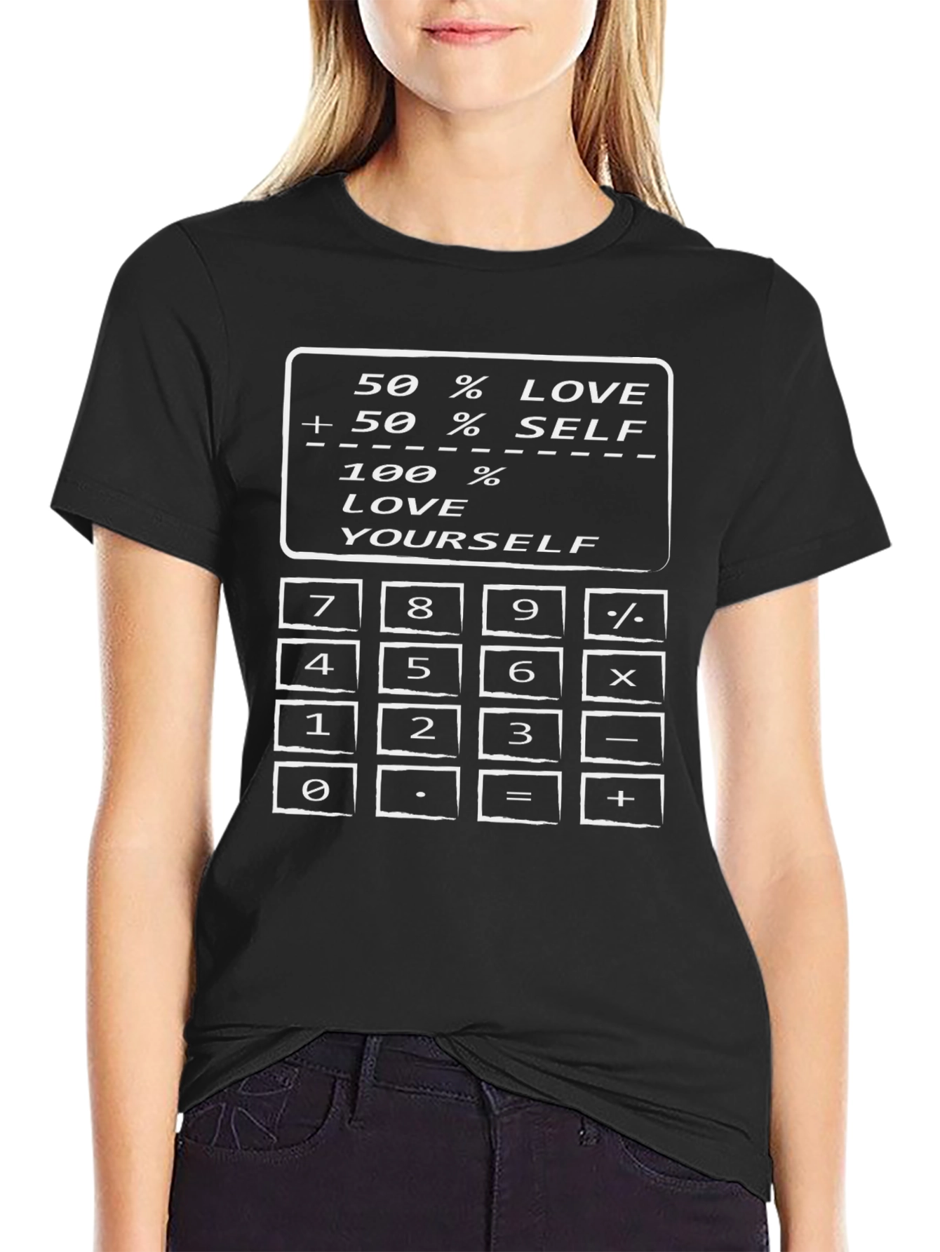 Black Love Yourself Calculator T-Shirt view 2
