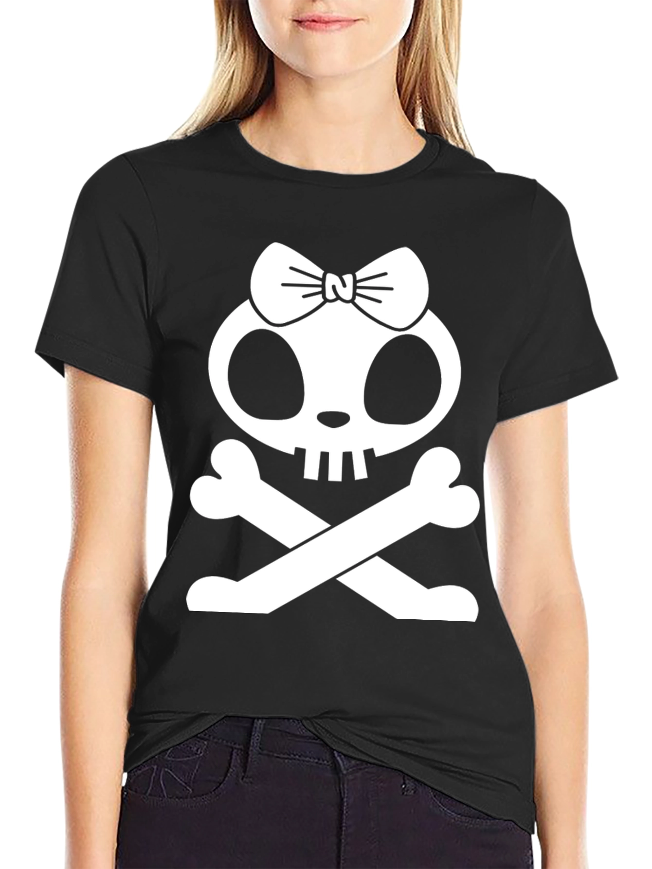 Black Skull & Crossbones Bow T-Shirt view 2