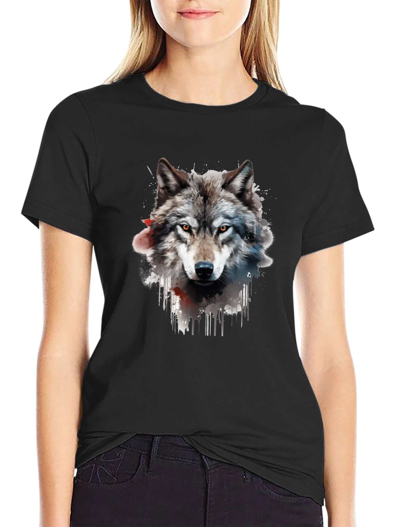 Black Wolf Graphic T-Shirt - Men's Black Tee view 2
