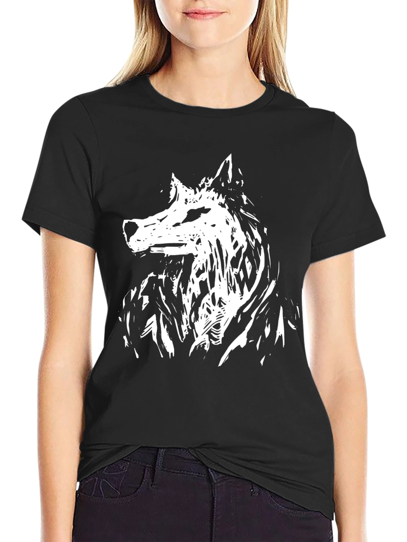 Black Black Wolf Graphic Tee - Stylish Animal Print Shirt view 2