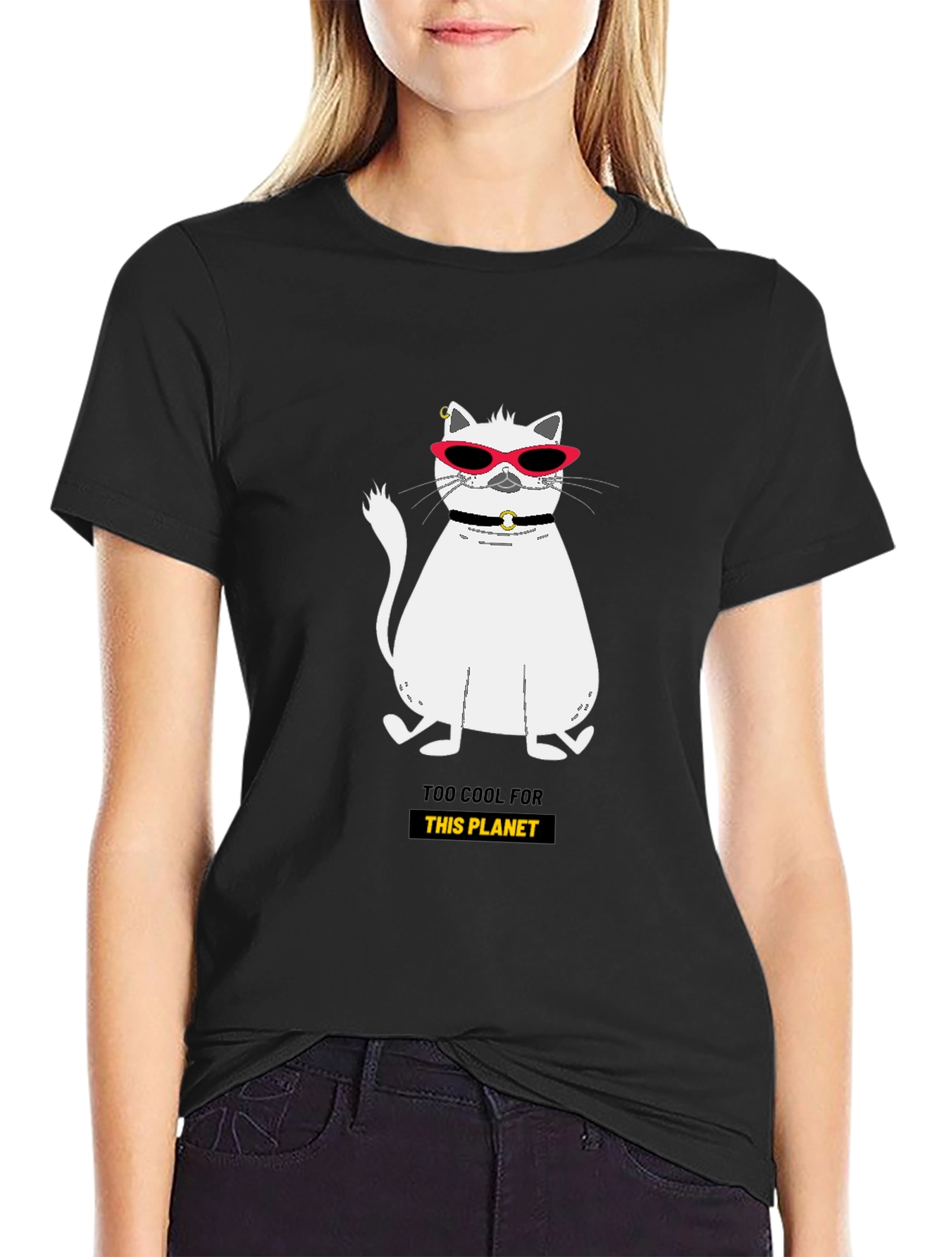 Black Cool Cat Graphic Tee - Too Cool For This Planet view 2