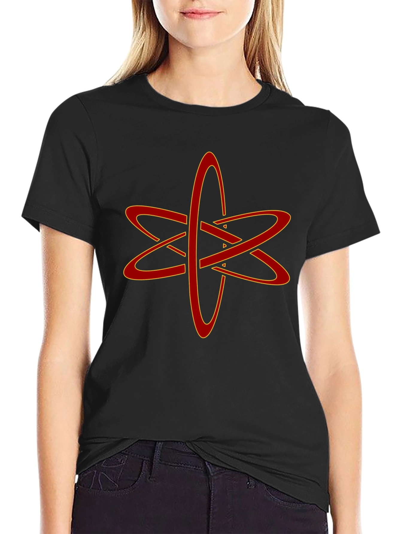Black Atomic Symbol Graphic Tee - Black Cotton Blend T-Shirt view 2