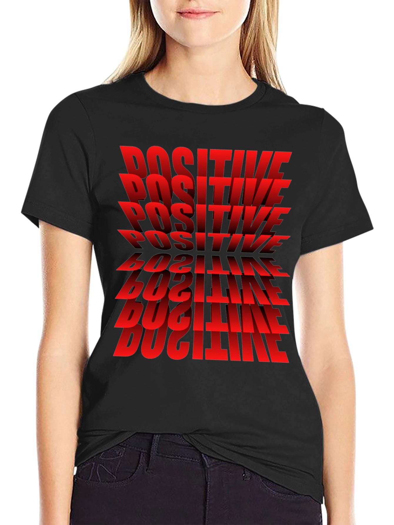 Black Positive Graphic T-Shirt - Bold Red Text Design view 2