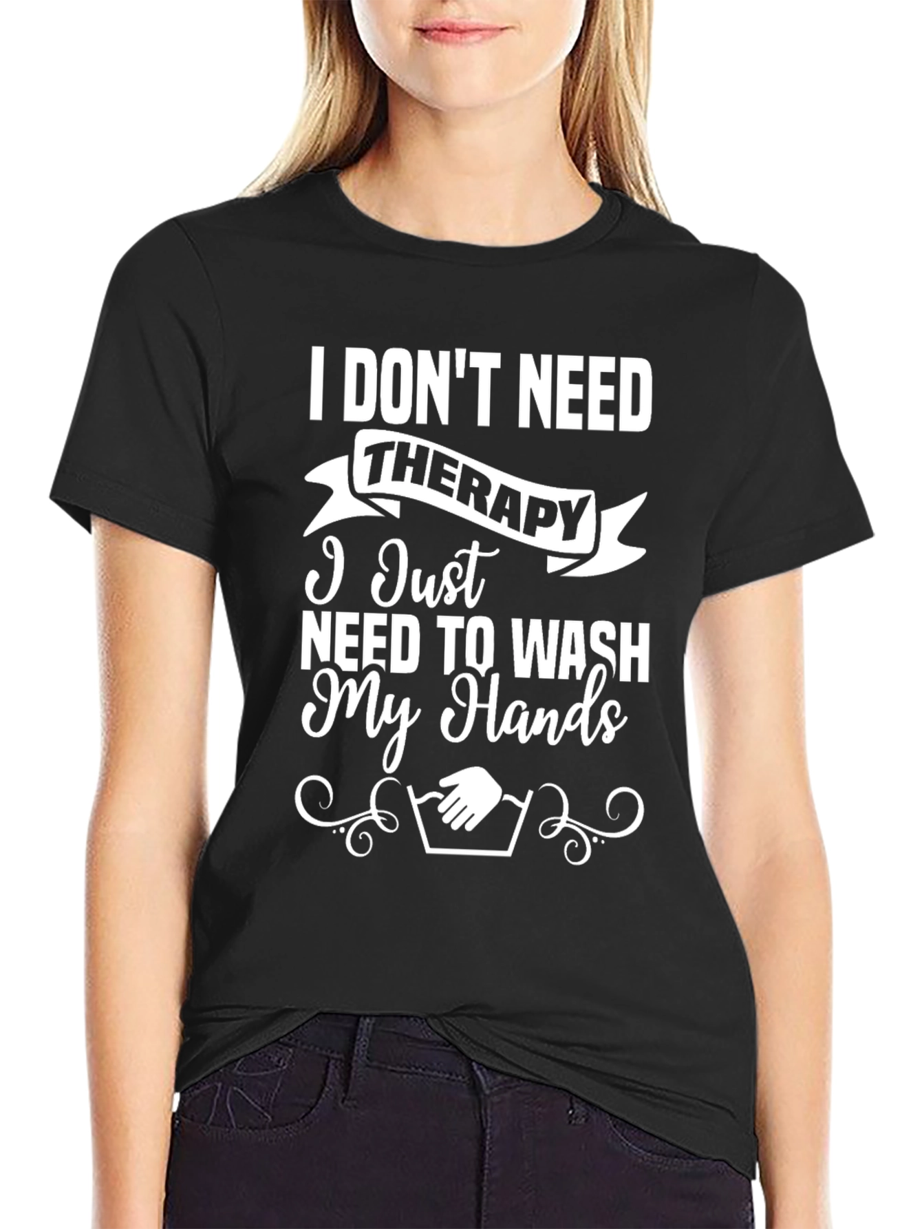 Black Funny Hand Washing T-Shirt - No Therapy Needed! view 2