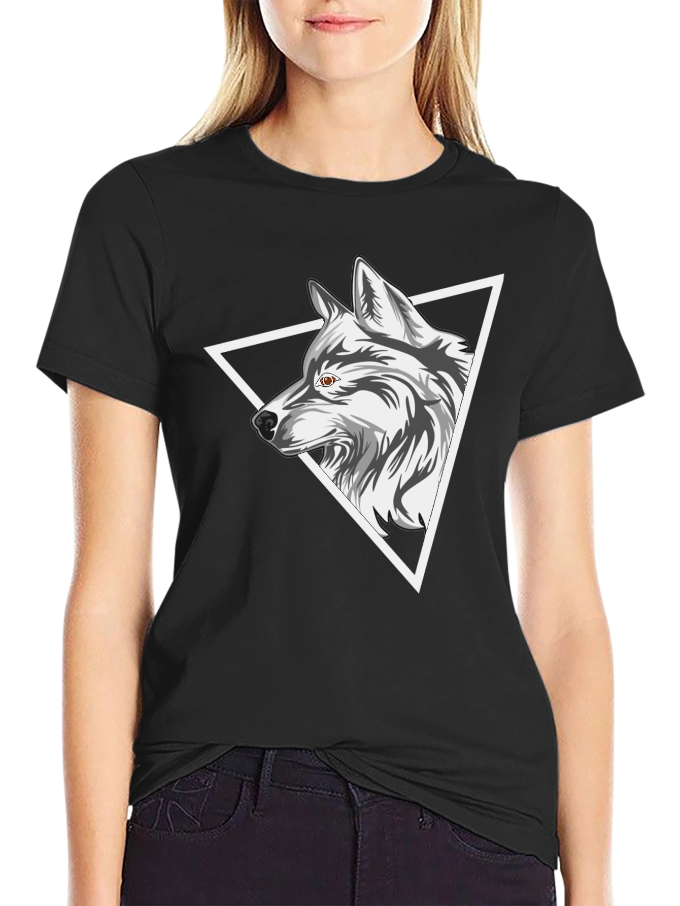 Black Wolf Triangle Graphic Tee - Black view 2
