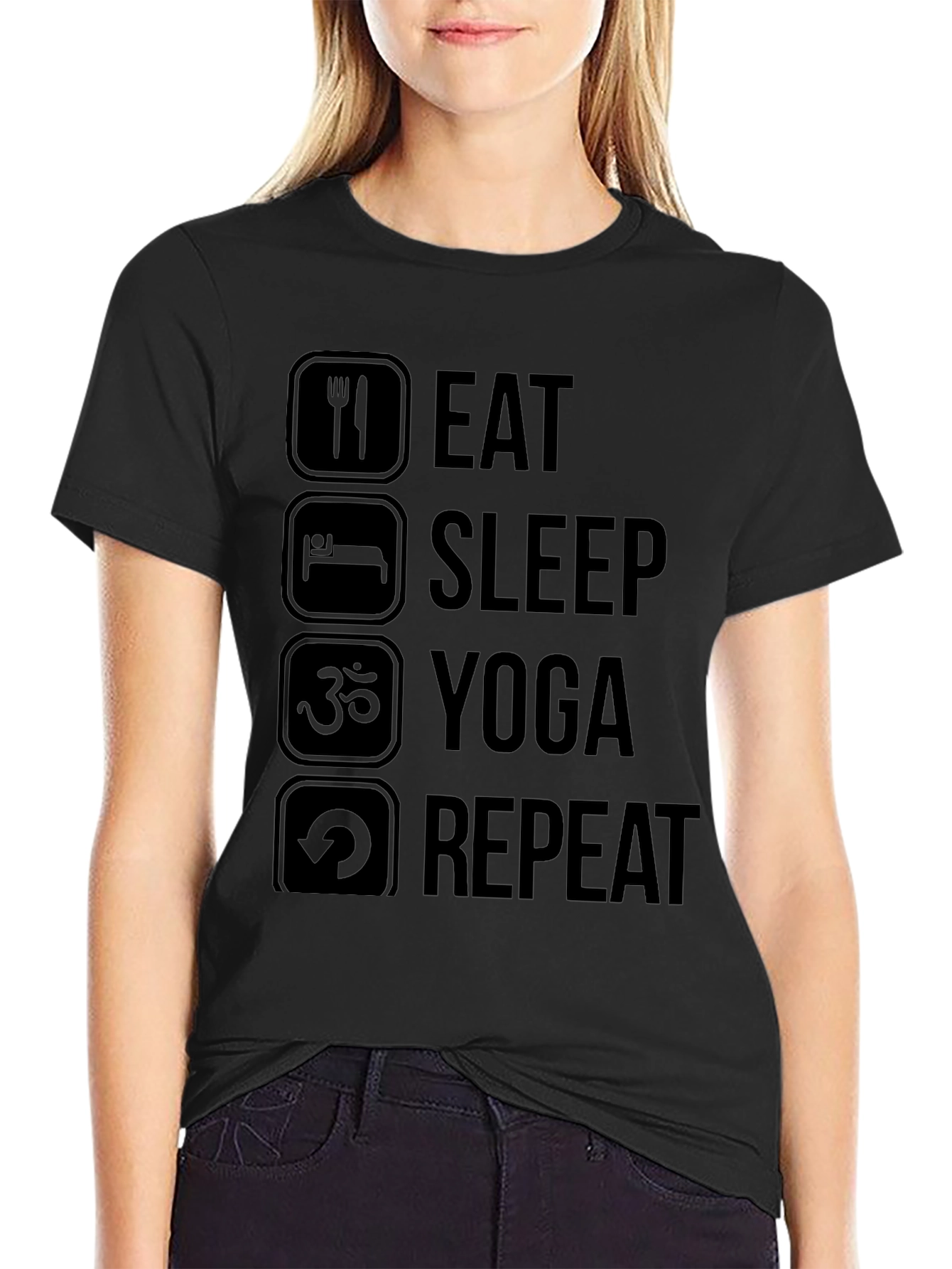 Black Eat Sleep Yoga Repeat Black T-Shirt view 2