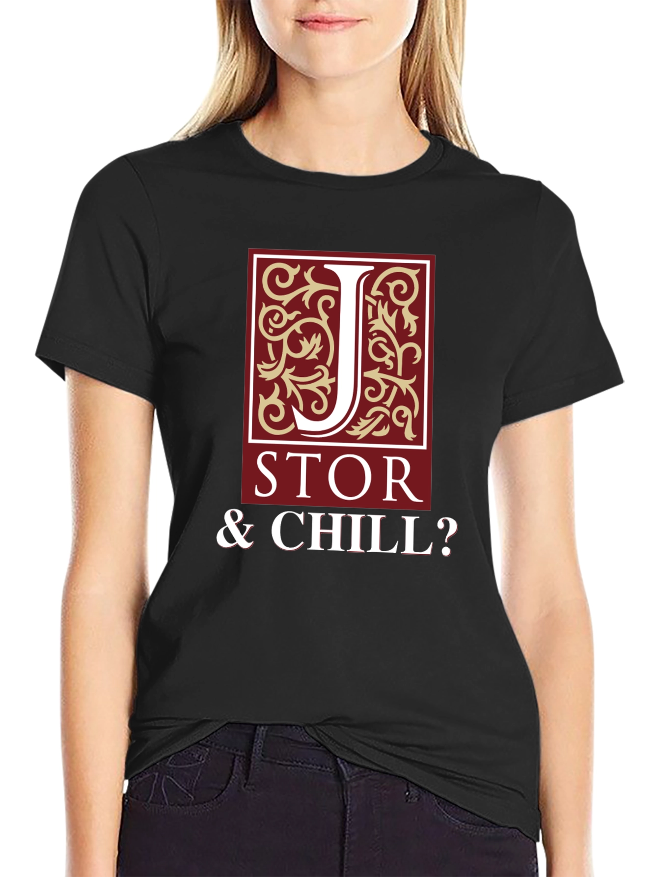 Black JSTOR & Chill? Men's Black Graphic T-Shirt view 2