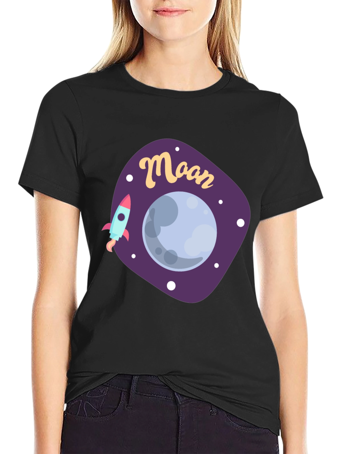 Black Moon Graphic T-Shirt - Space Rocket Design view 2