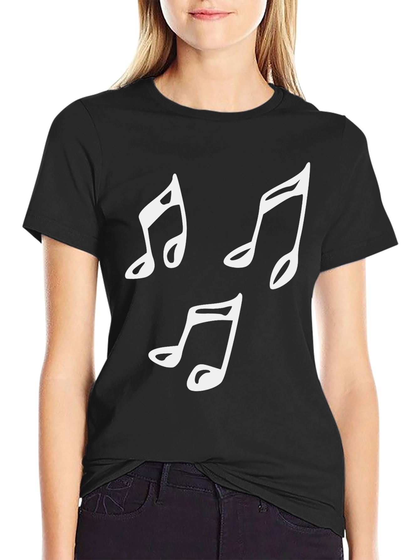 Black Musical Notes Graphic Tee - Black Cotton T-Shirt view 2
