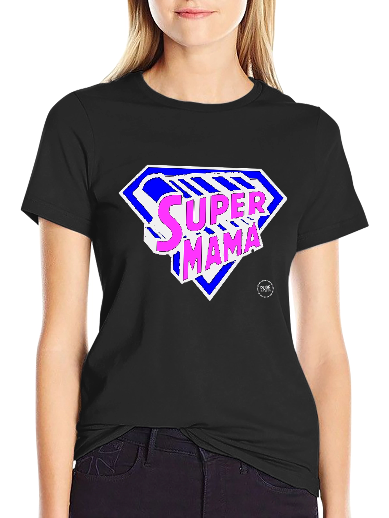 Black Super Mama Graphic Tee - Black T-Shirt for Moms view 2