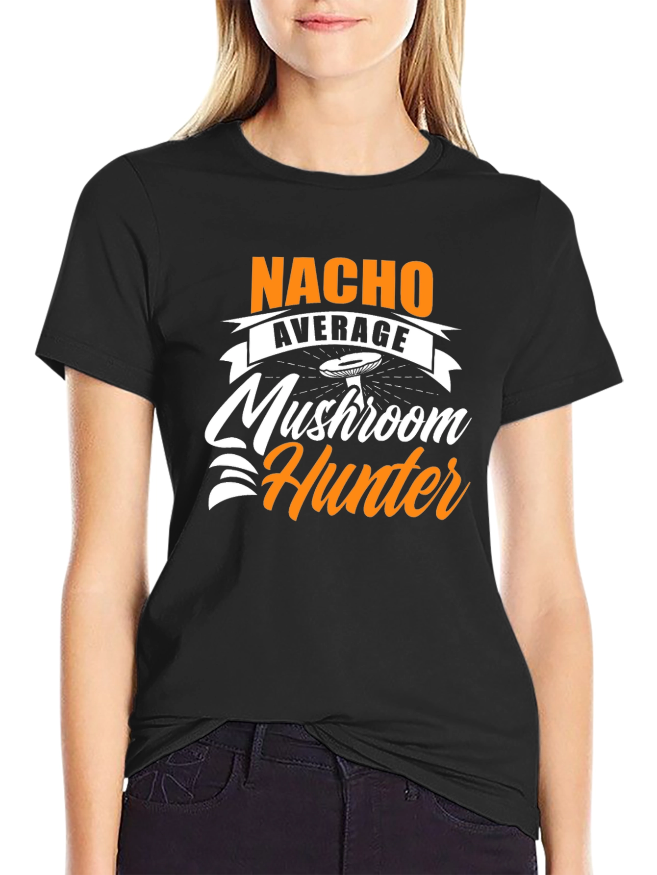 Black Nacho Average Mushroom Hunter Black T-Shirt view 2