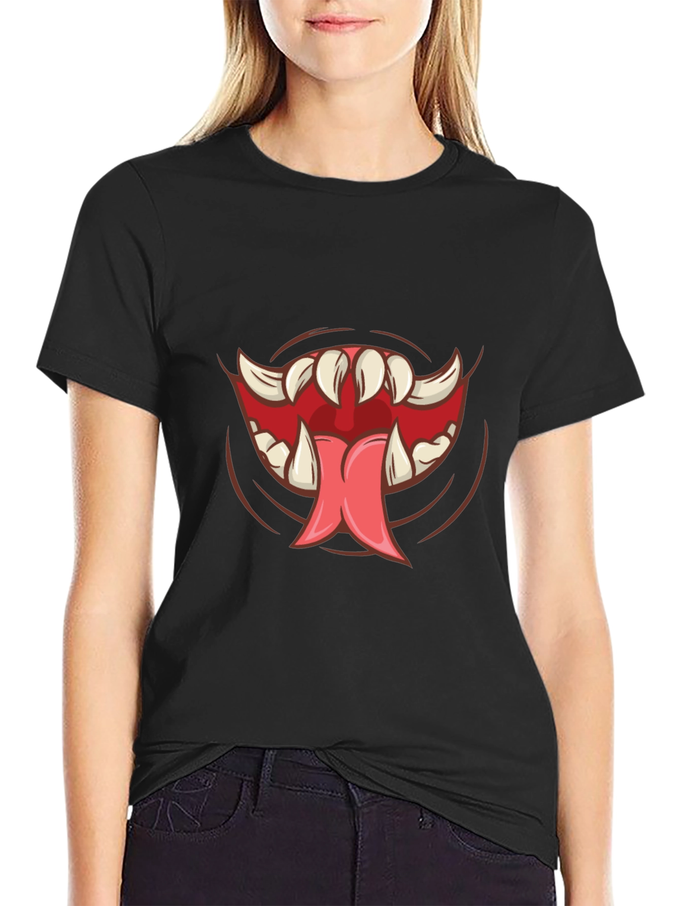 Black Monster Mouth Graphic Tee - Black Cotton Shirt view 2