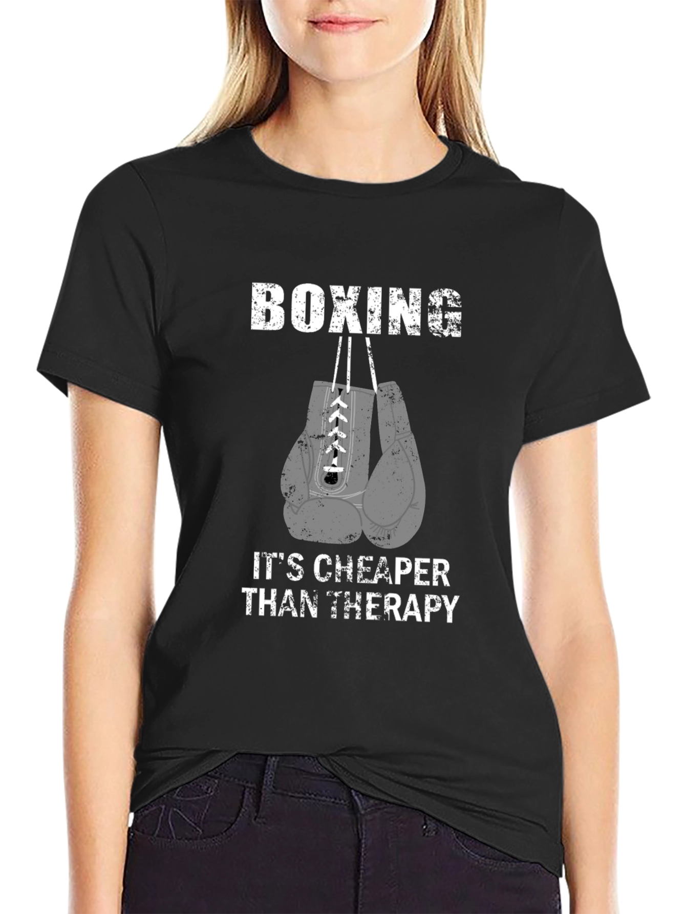 Black Boxing Therapy T-Shirt | Funny Boxing Gift view 2