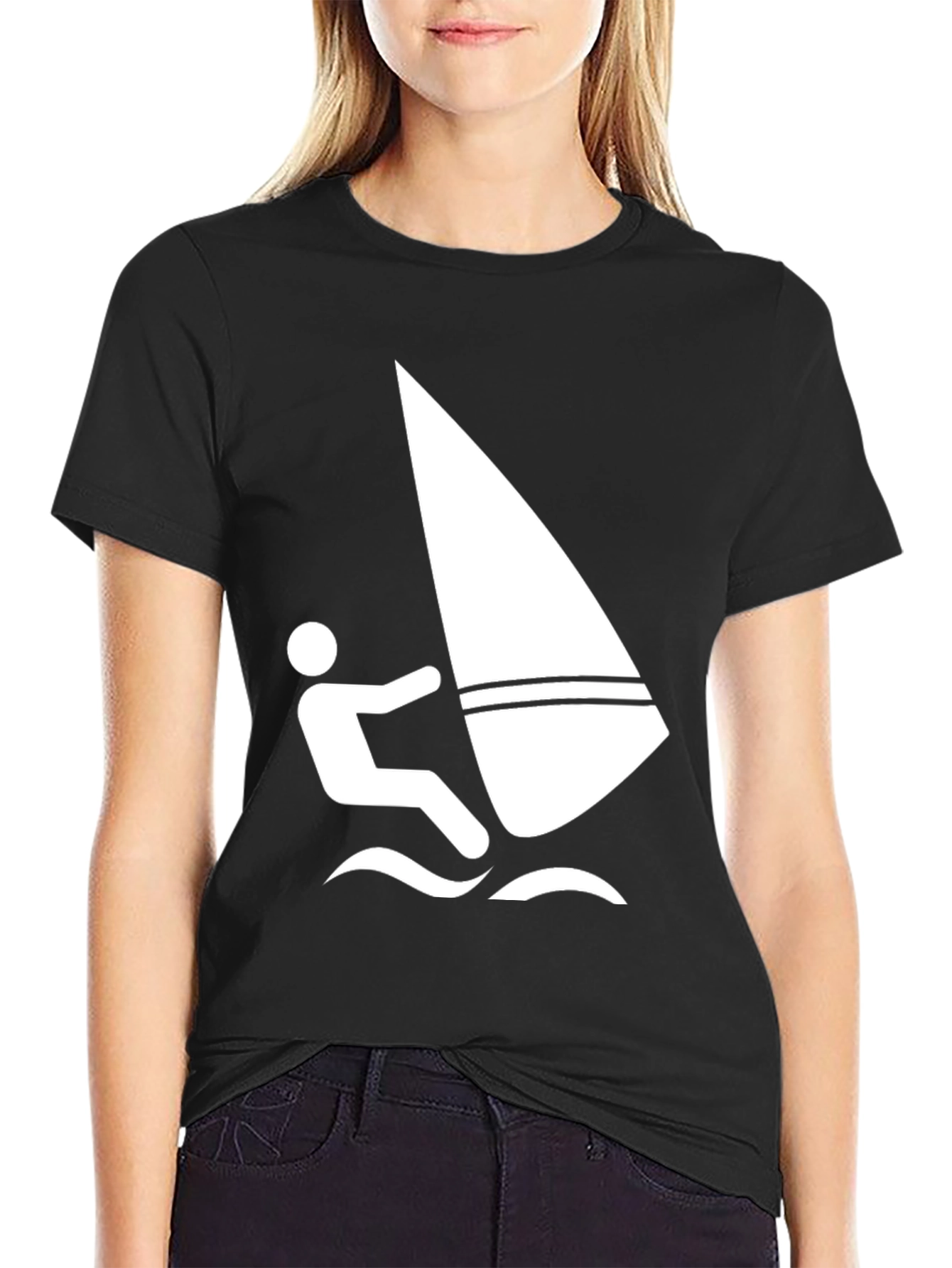 Black Windsurfing Graphic Tee - Black Cotton T-Shirt view 2