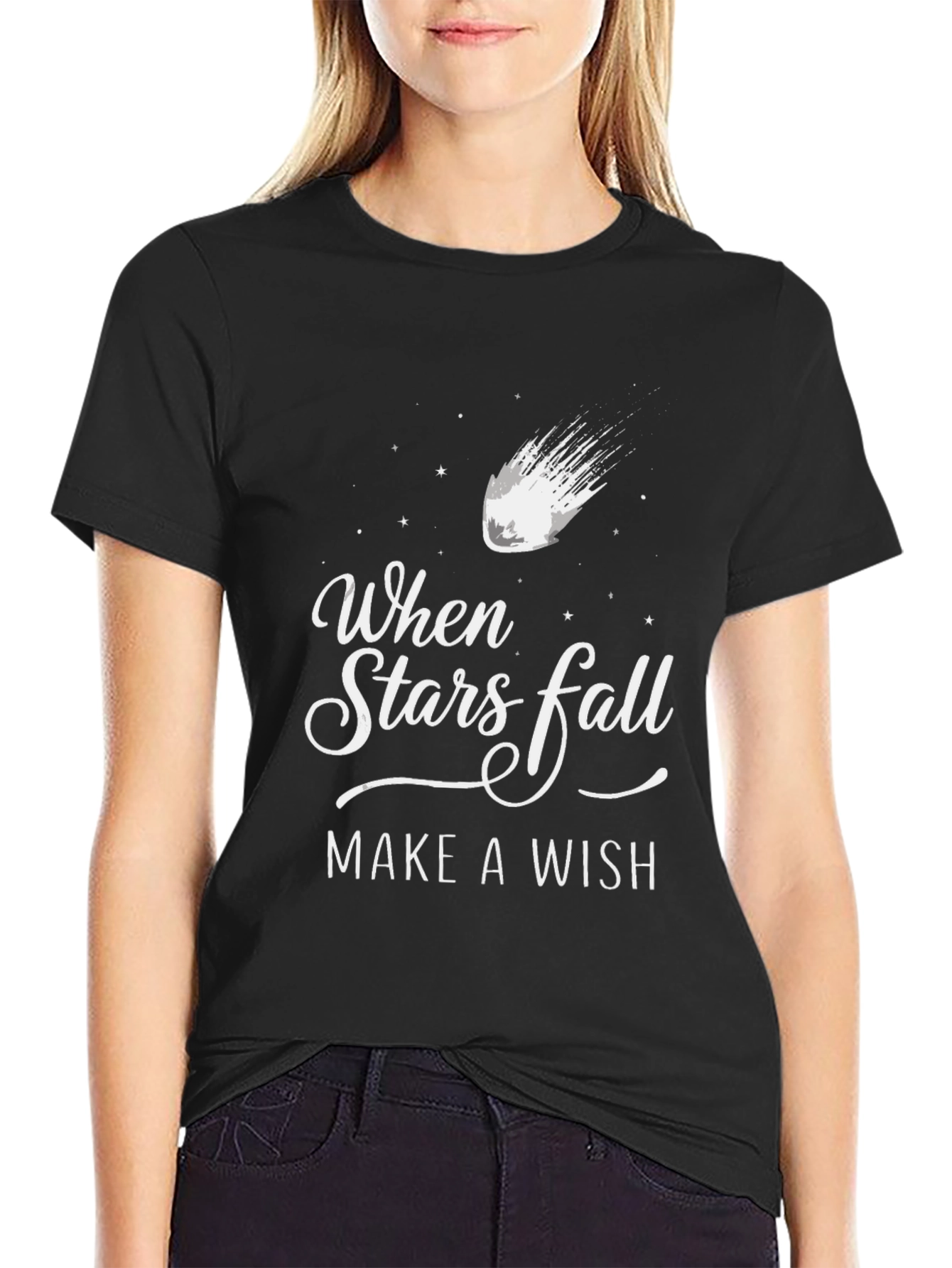 Black When Stars Fall Make A Wish T-Shirt view 2