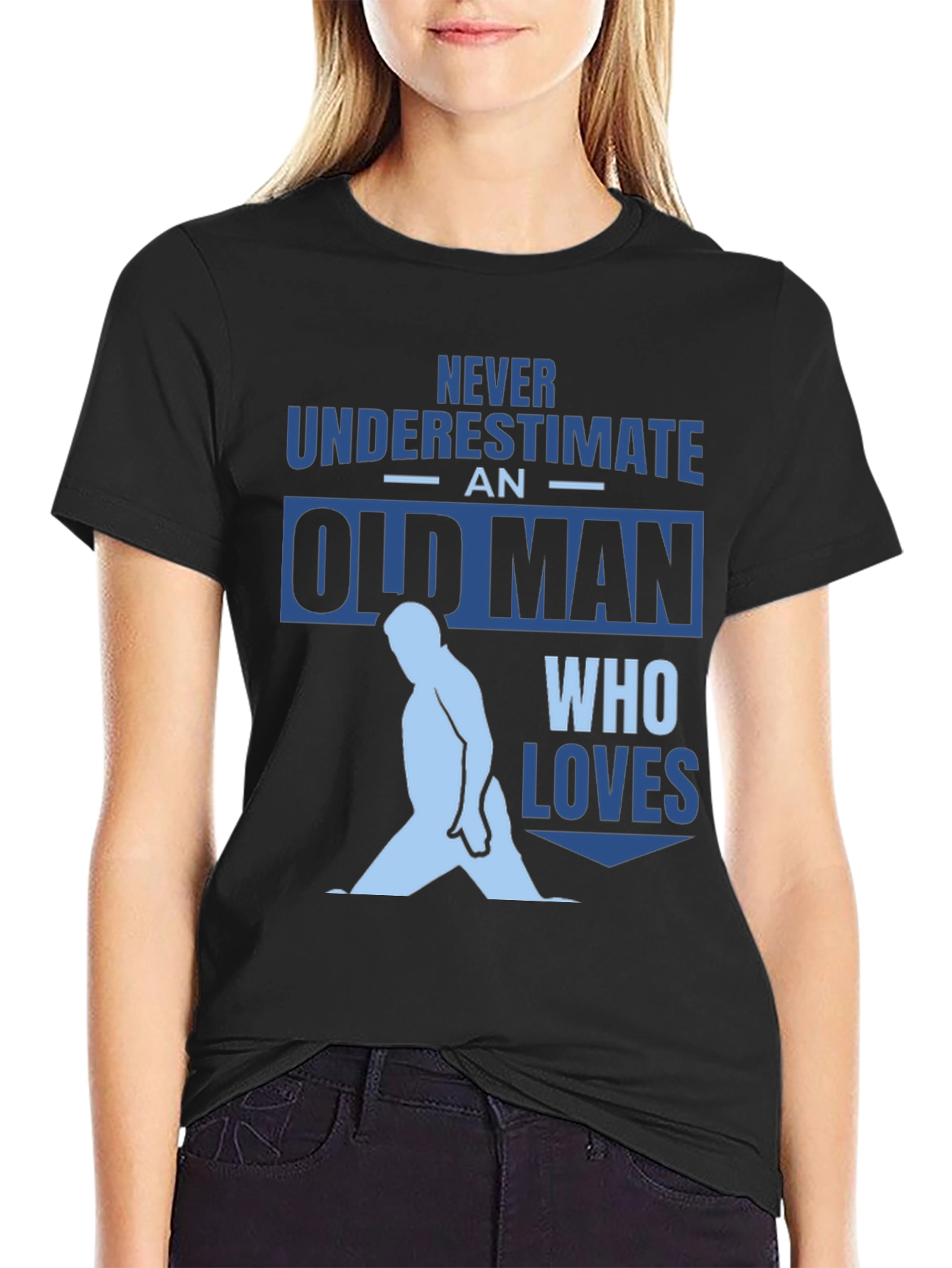 Black Never Underestimate Old Man Black T-Shirt view 2