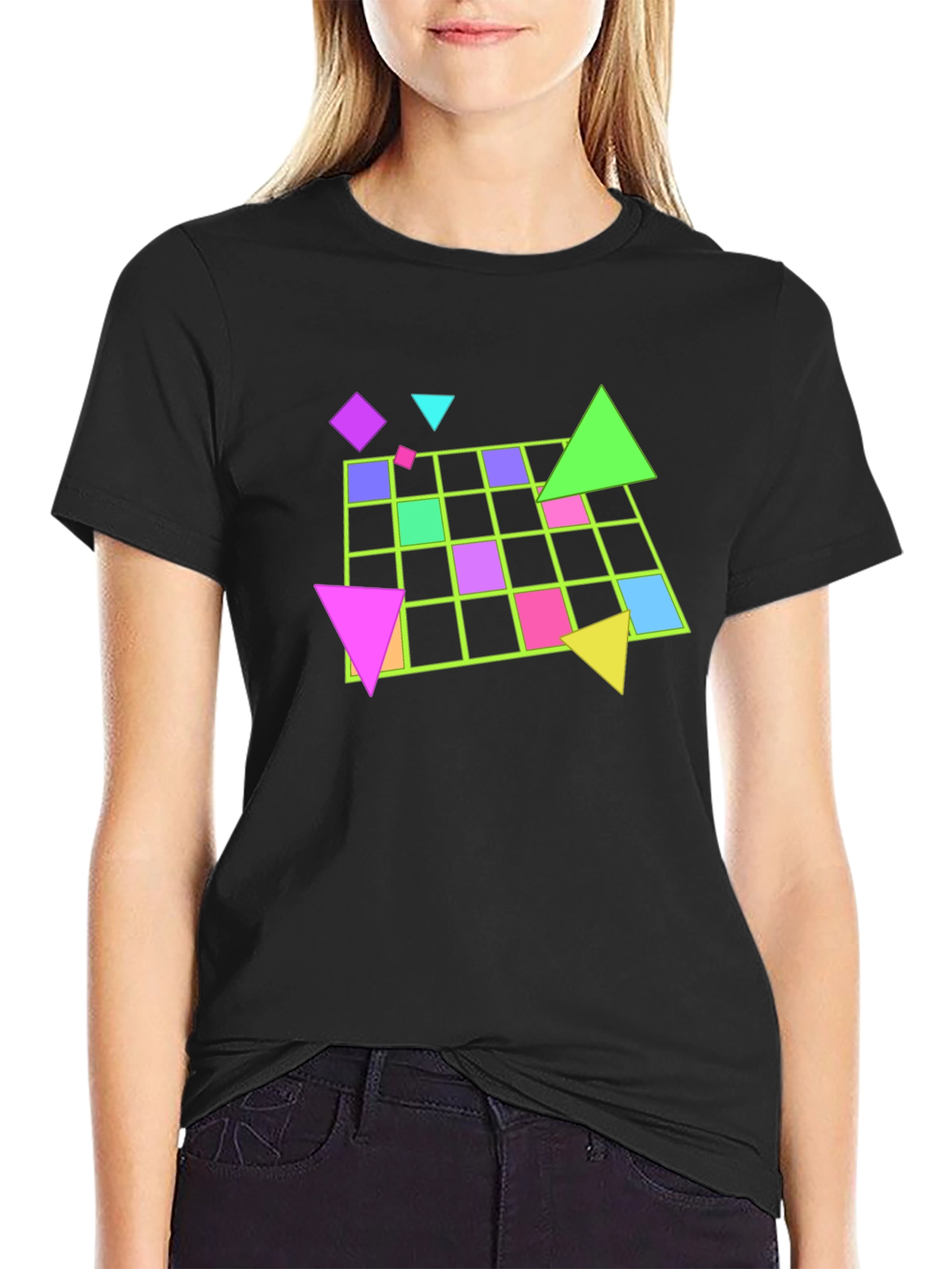 Black Geometric 80s Retro T-Shirt - Black view 2