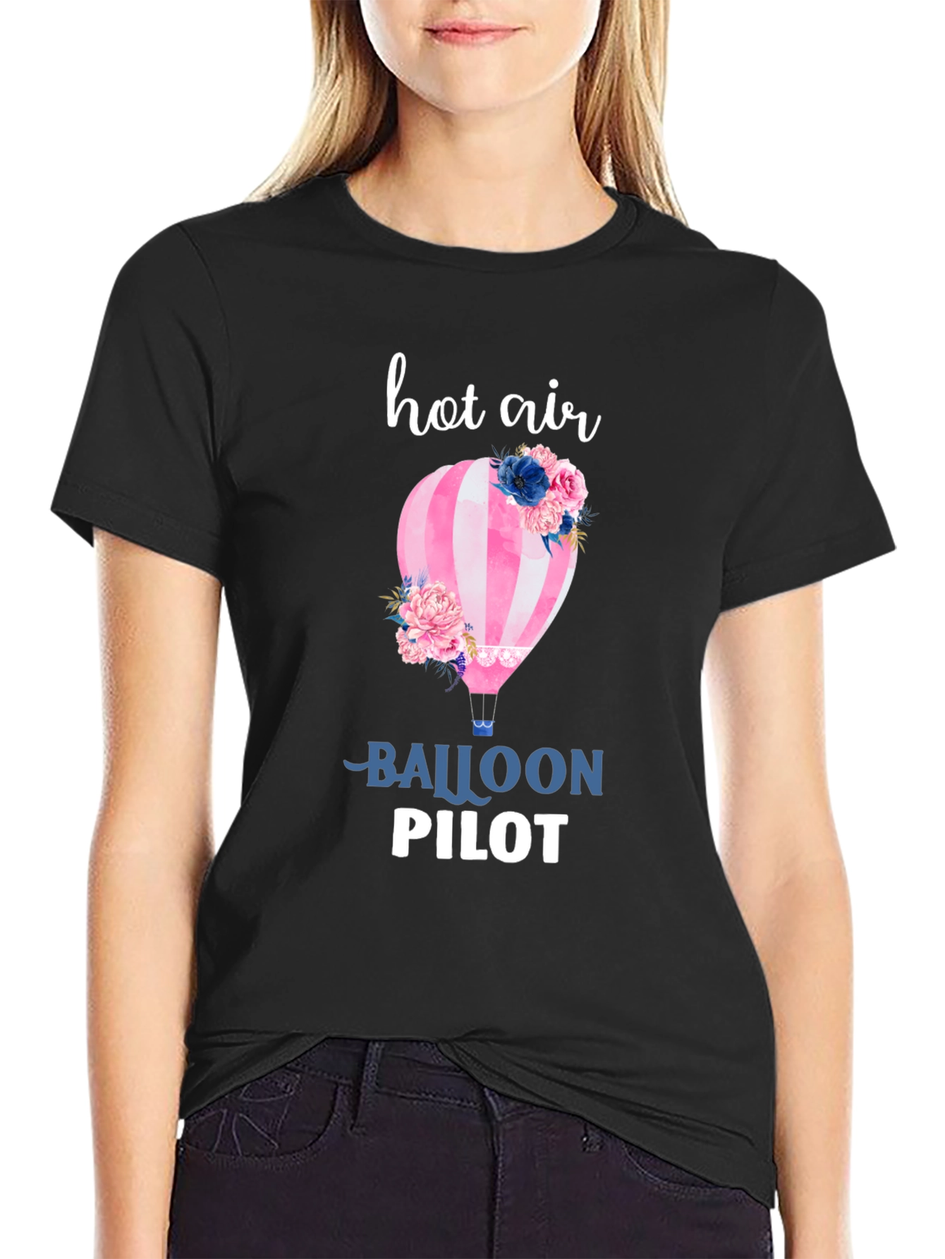 Black Hot Air Balloon Pilot Graphic Tee - Stylish Comfort view 2