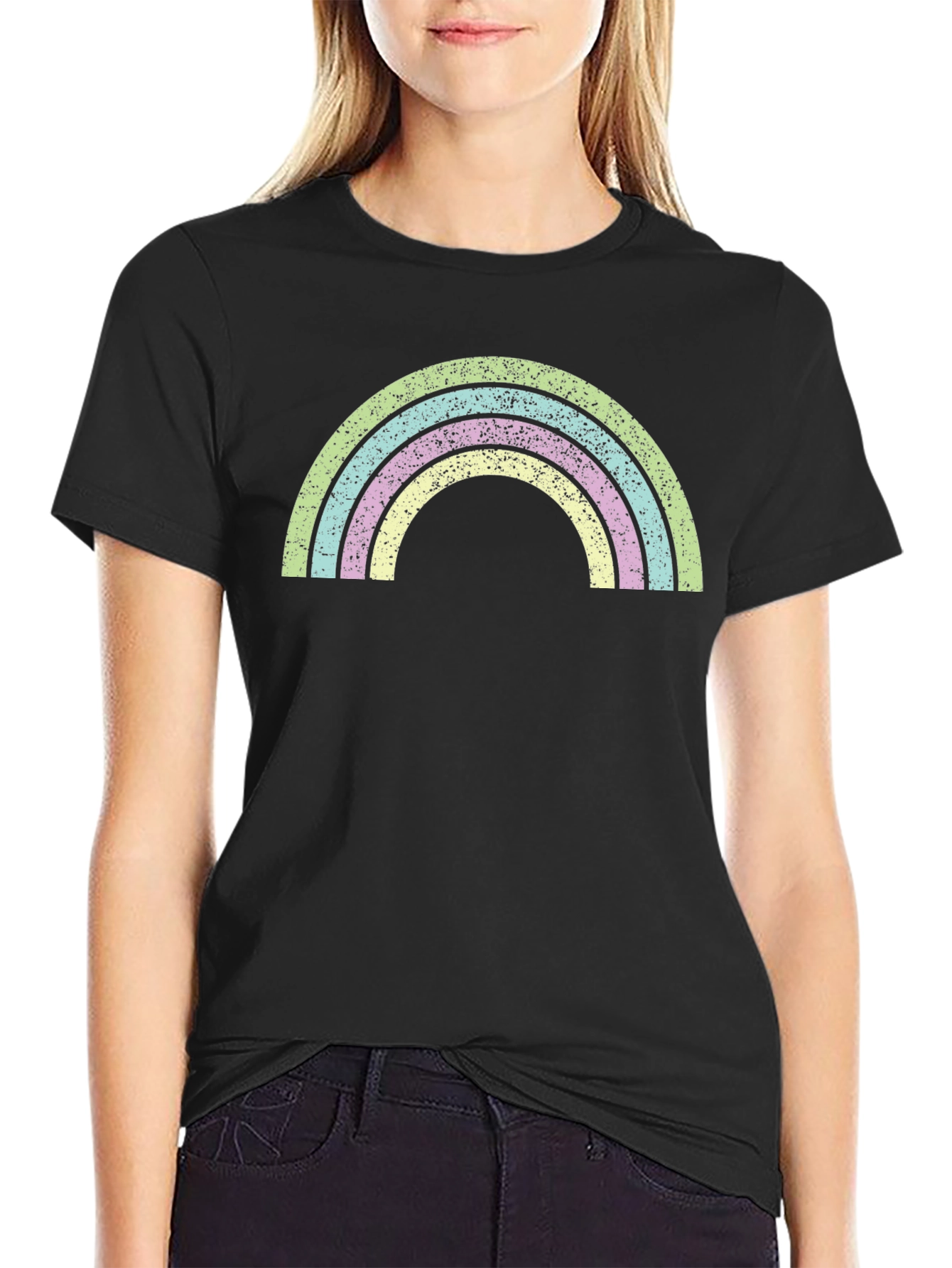 Black Retro Rainbow Graphic T-Shirt - Soft Cotton Blend view 2