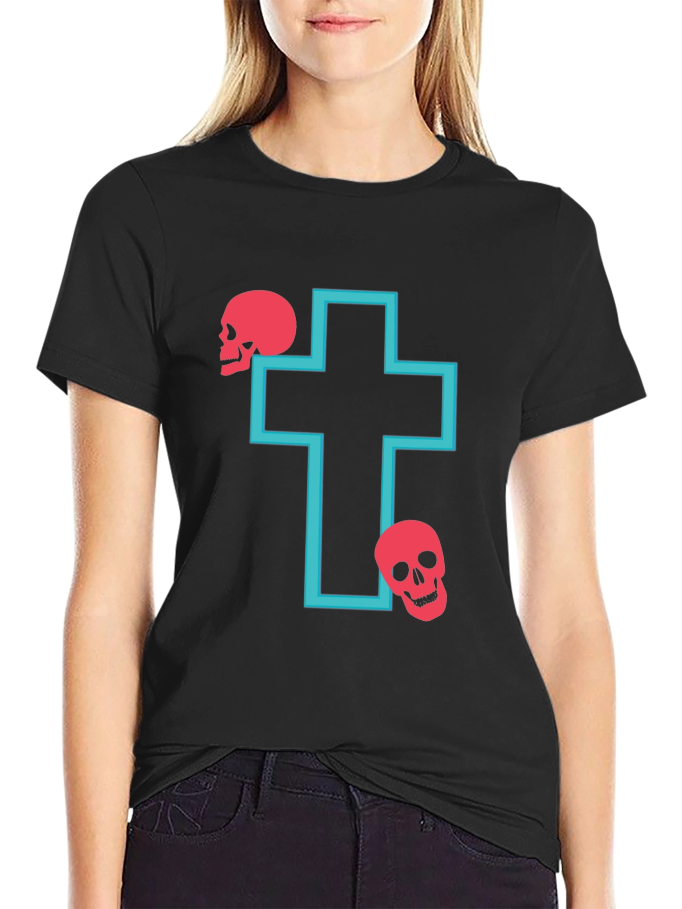 Black Skull Cross Graphic T-Shirt view 2
