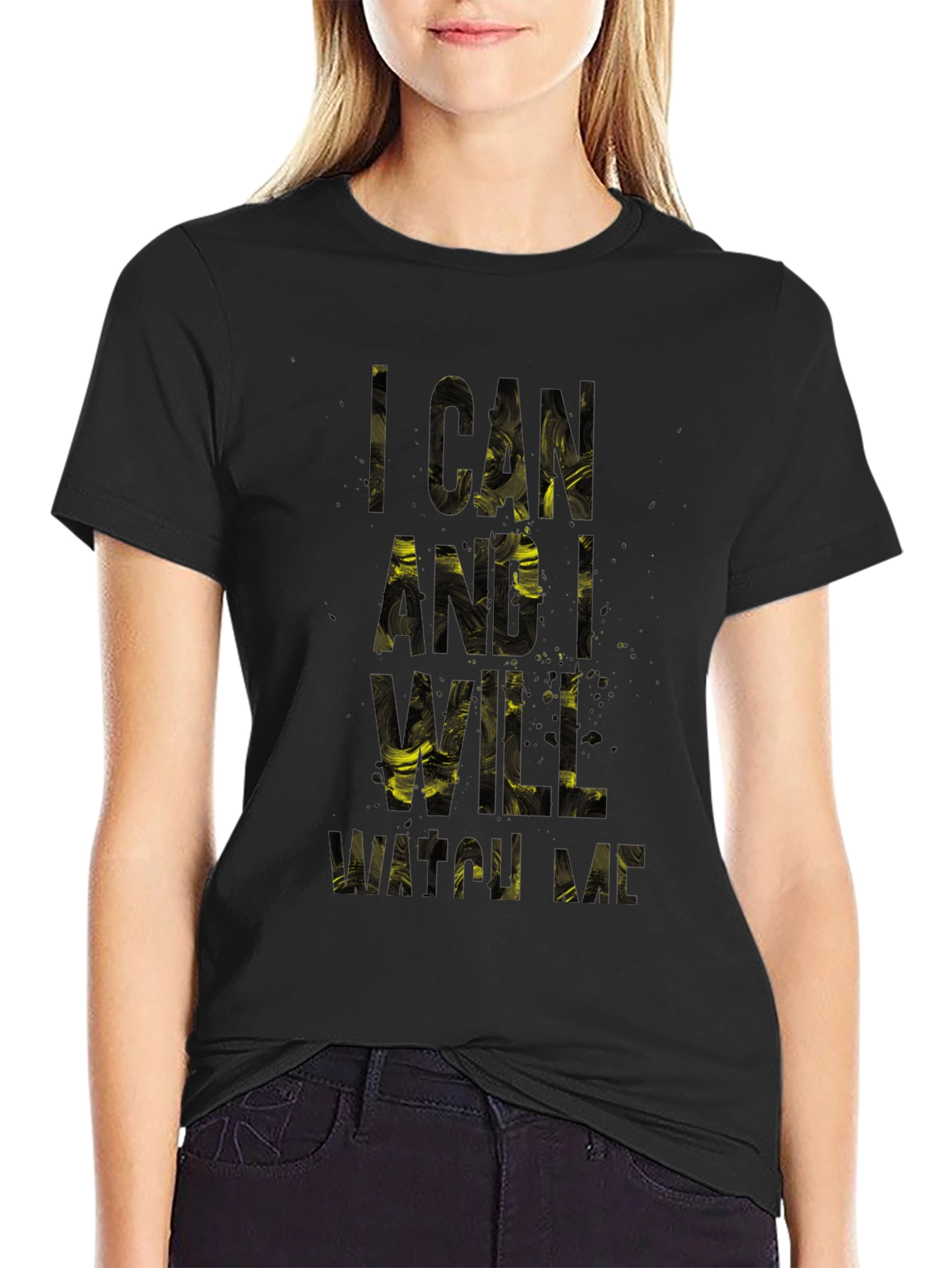 Black Motivational 'I Can and I Will' Black T-Shirt view 2