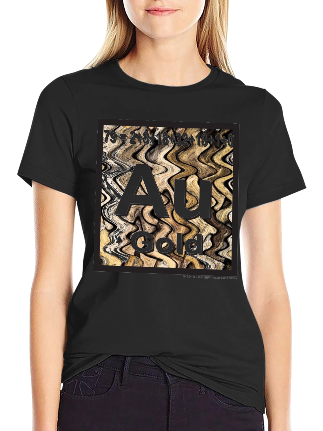 Black Gold Element Periodic Table Graphic Tee - Black view 2